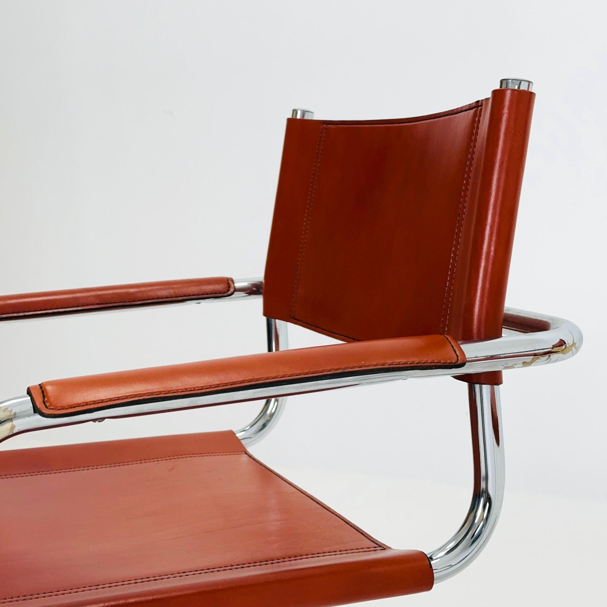Set of 2 Mid century Model S34 Cognac Leather armchairs by Mart Stam & Marcel Breuer 1980s Italy