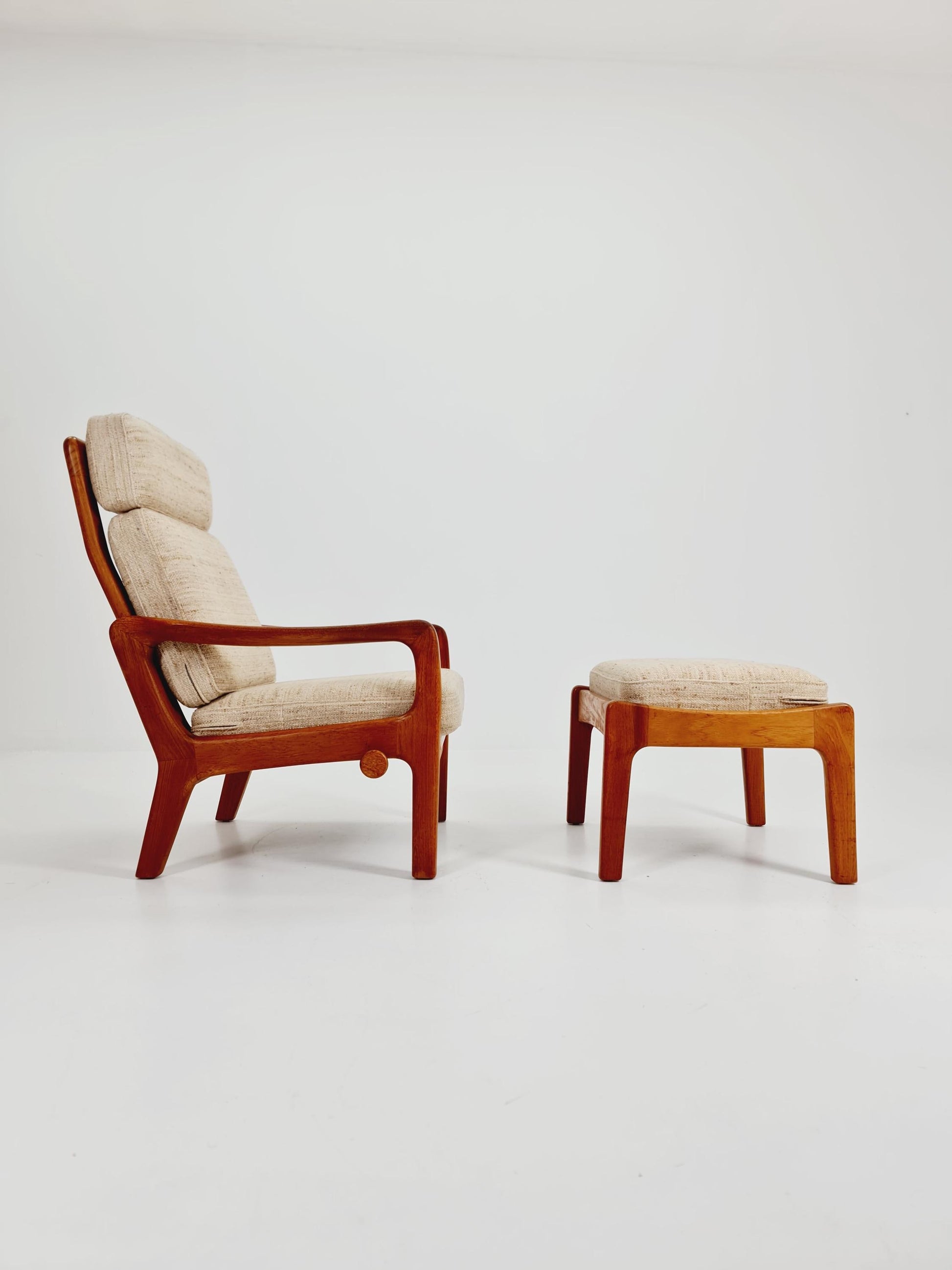 Mid-century Rare Danish Solid teak lounge chair with ottoman by Jens-Juul Christensen For JK Denmark 1960s