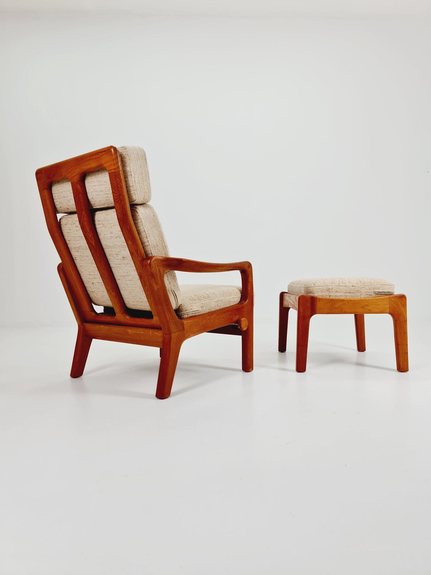 Mid-century Rare Danish Solid teak lounge chair with ottoman by Jens-Juul Christensen For JK Denmark 1960s