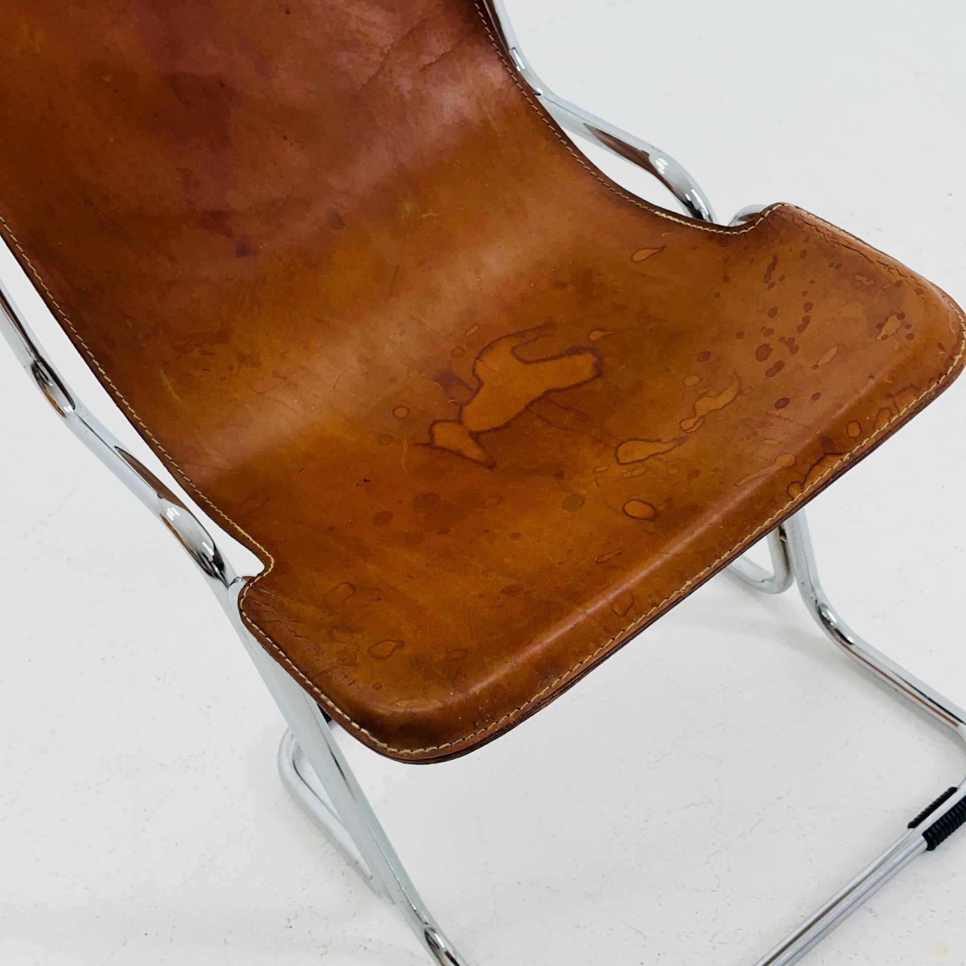 Mid Century Modern Leather “Calla” Sling Chair by Ari Colombo for Arflex, 1970s Italy