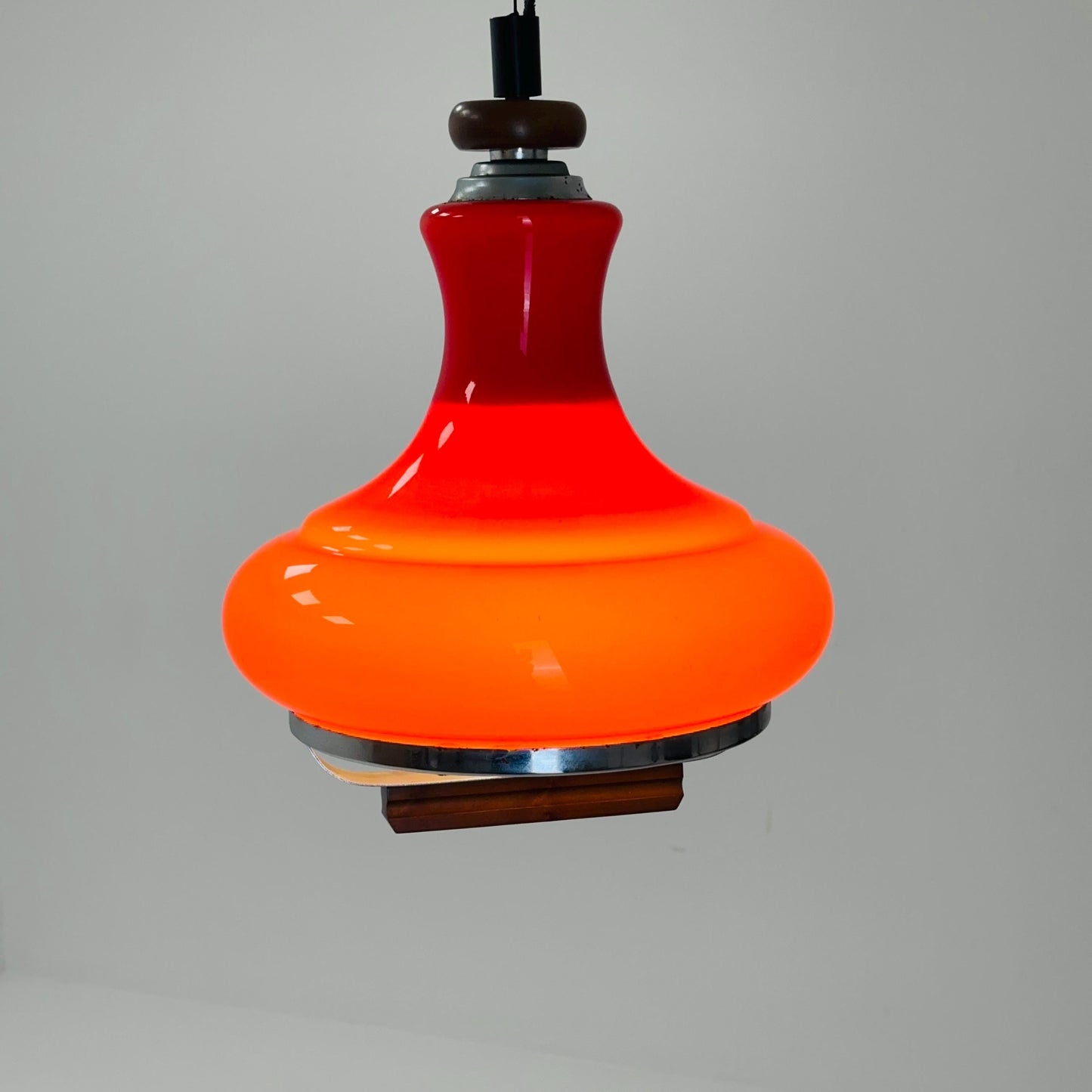Mid Century Space Age Height-Adjustable Orange Glass Pendant Lamp, Germany 1970s