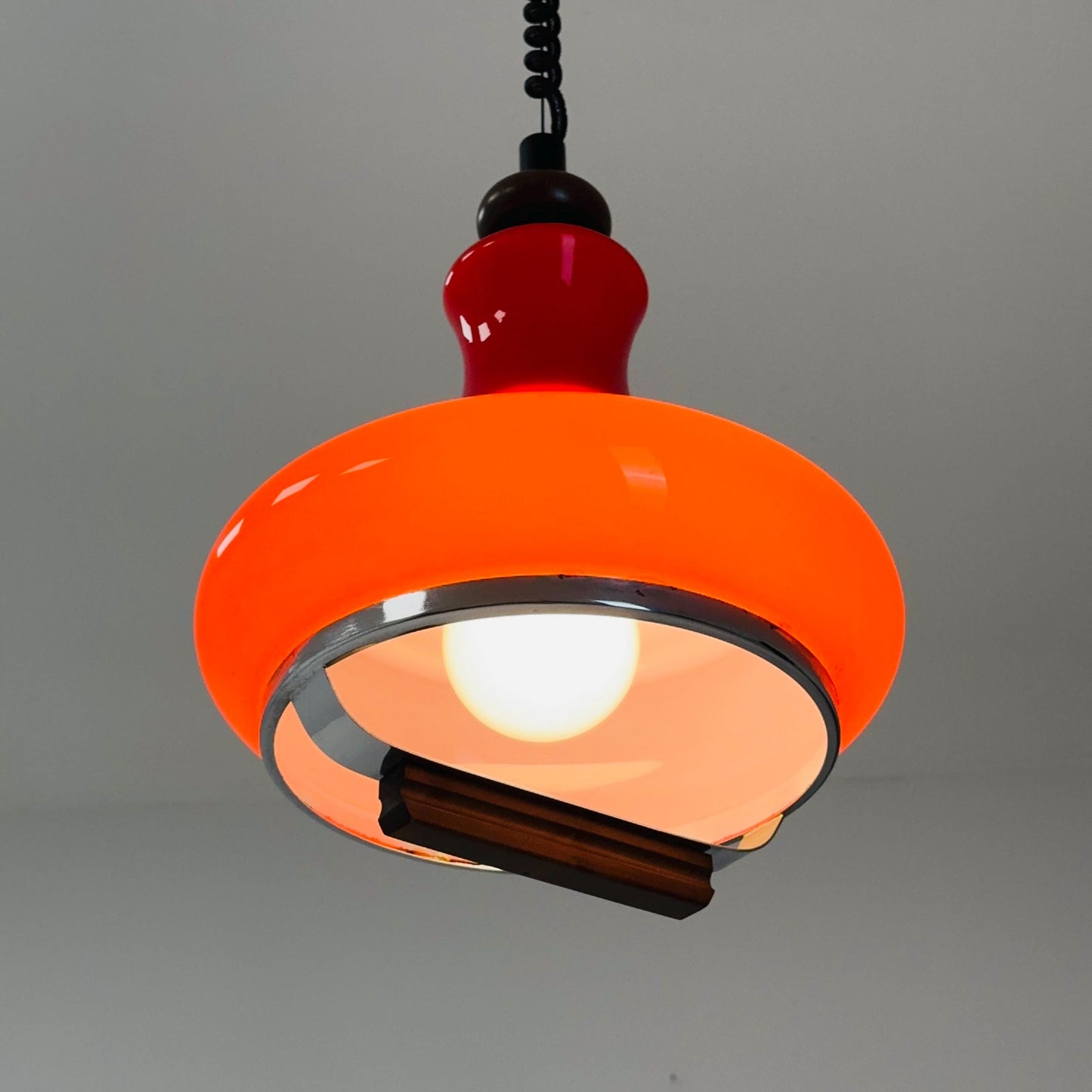 Mid Century Space Age Height-Adjustable Orange Glass Pendant Lamp, Germany 1970s