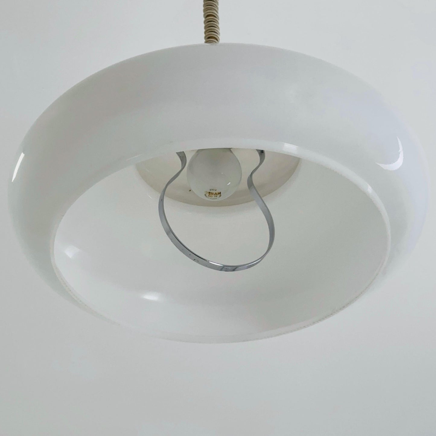 Mid Century Modern Spaceage Adjustable Pendant Light – White Plexiglass Shade , Ceiling Lamp Germany 1970s