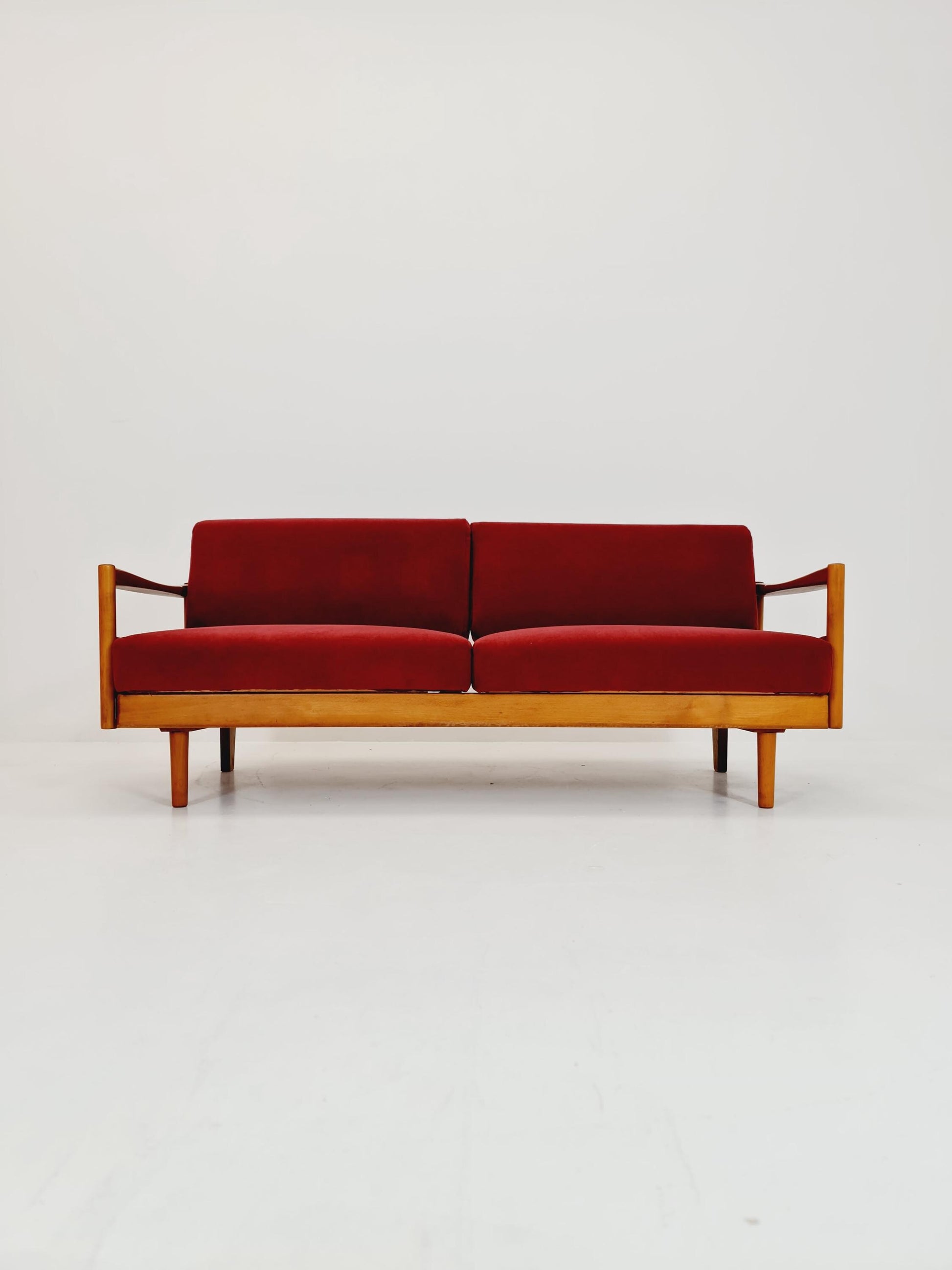 Rare Midcentury Stella Sofa Ash wood Daybed By Walter knoll , set with armchair Germany, 1950s