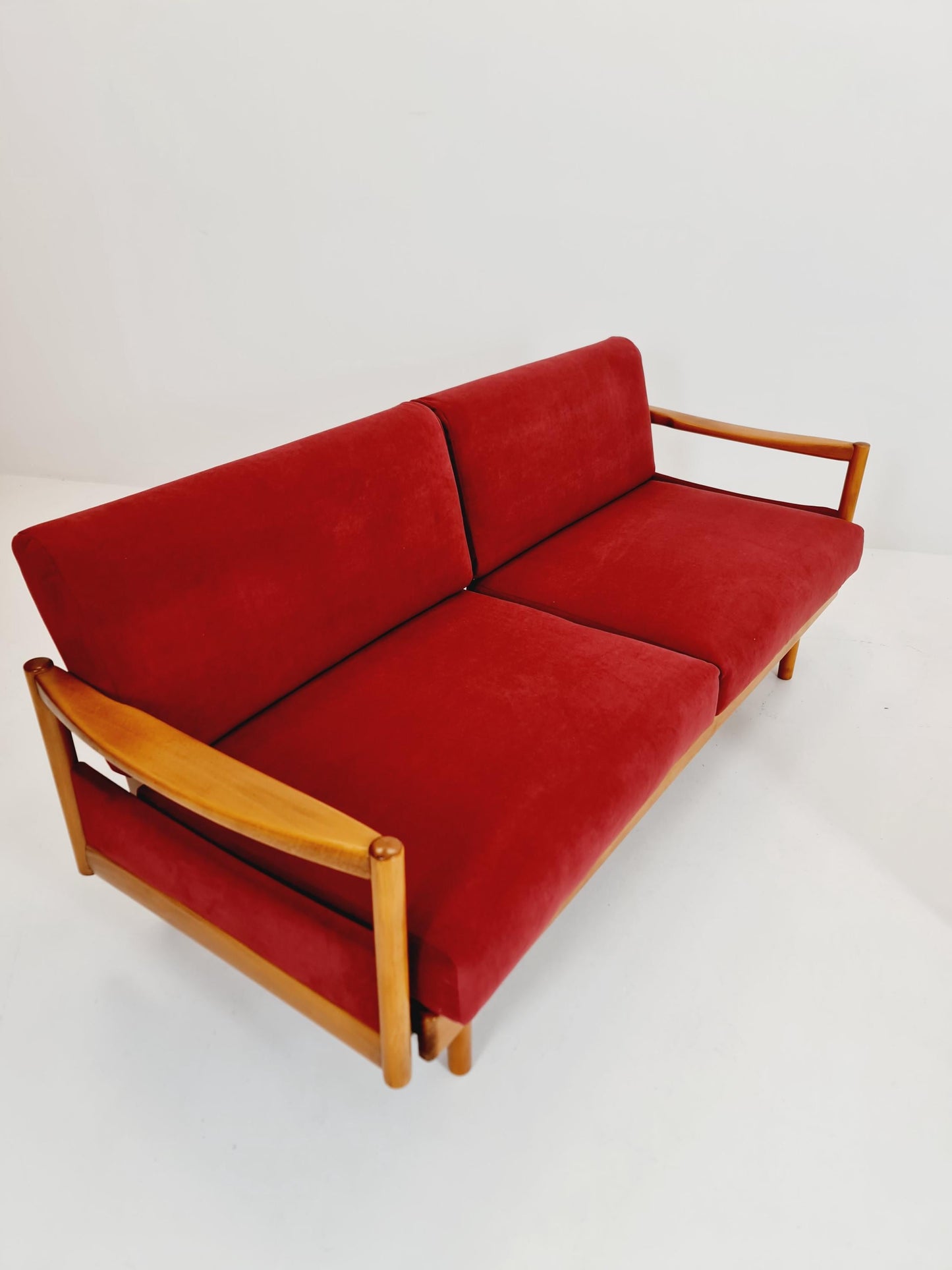 Rare Midcentury Stella Sofa Ash wood Daybed By Walter knoll , set with armchair Germany, 1950s