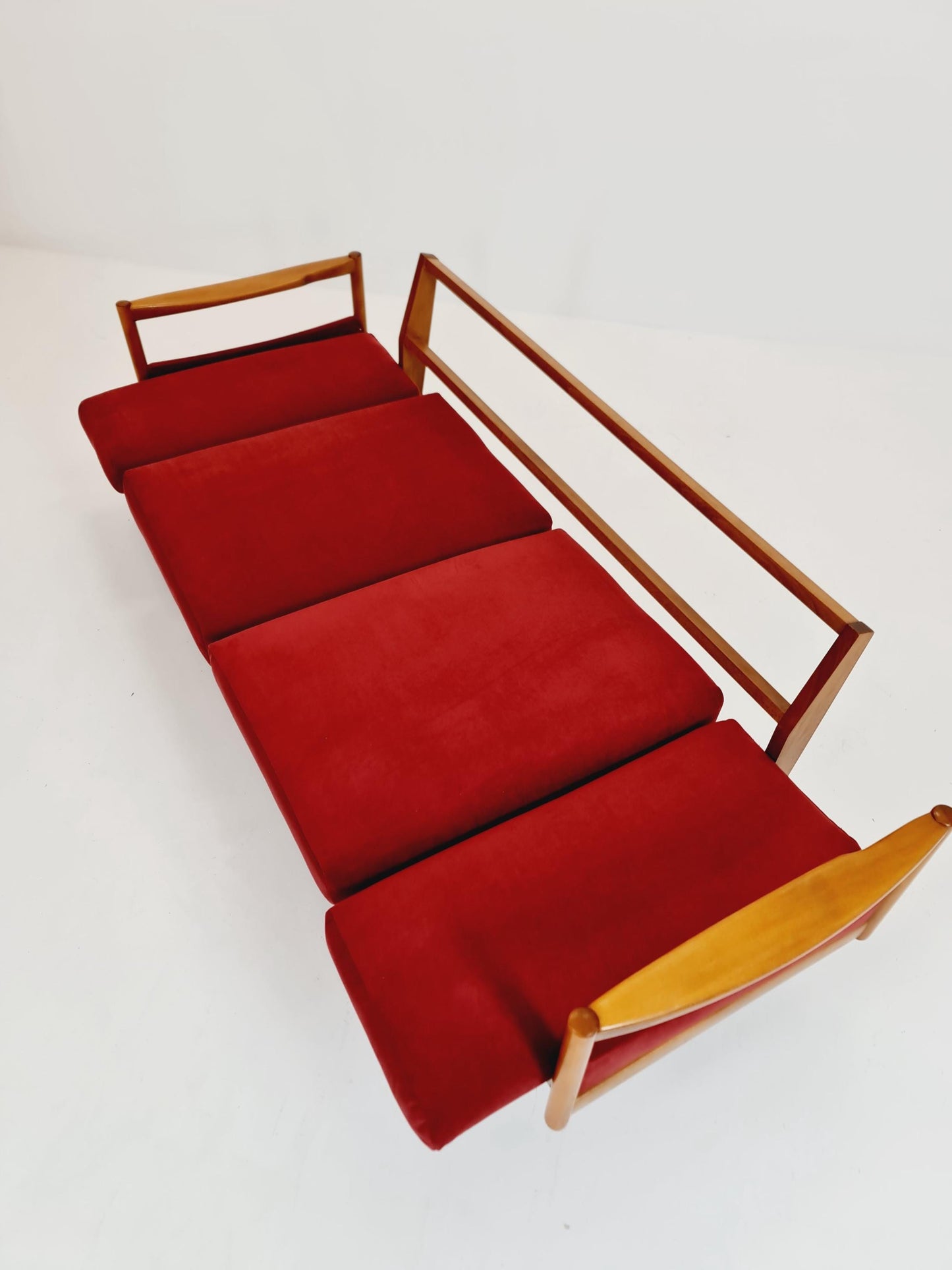 Rare Midcentury Stella Sofa Ash wood Daybed By Walter knoll , set with armchair Germany, 1950s