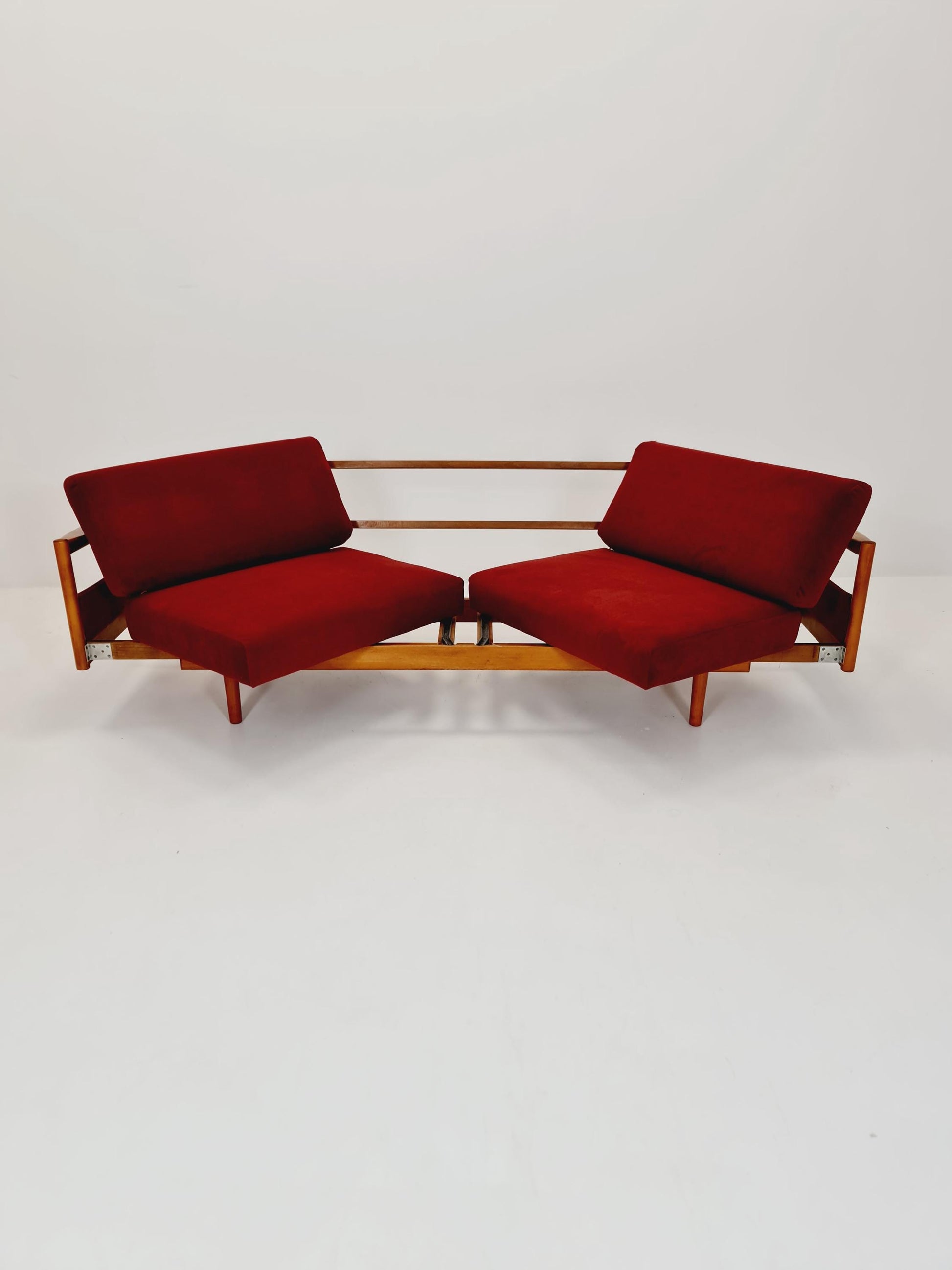 Rare Midcentury Stella Sofa Ash wood Daybed By Walter knoll , set with armchair Germany, 1950s