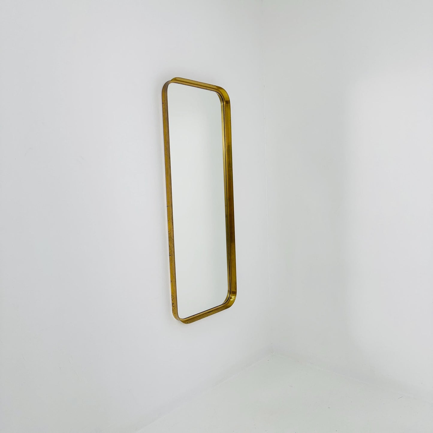 Large Mid-Century Modern wall mirror with brass frame by Münchener Zierspiegel, 1950s