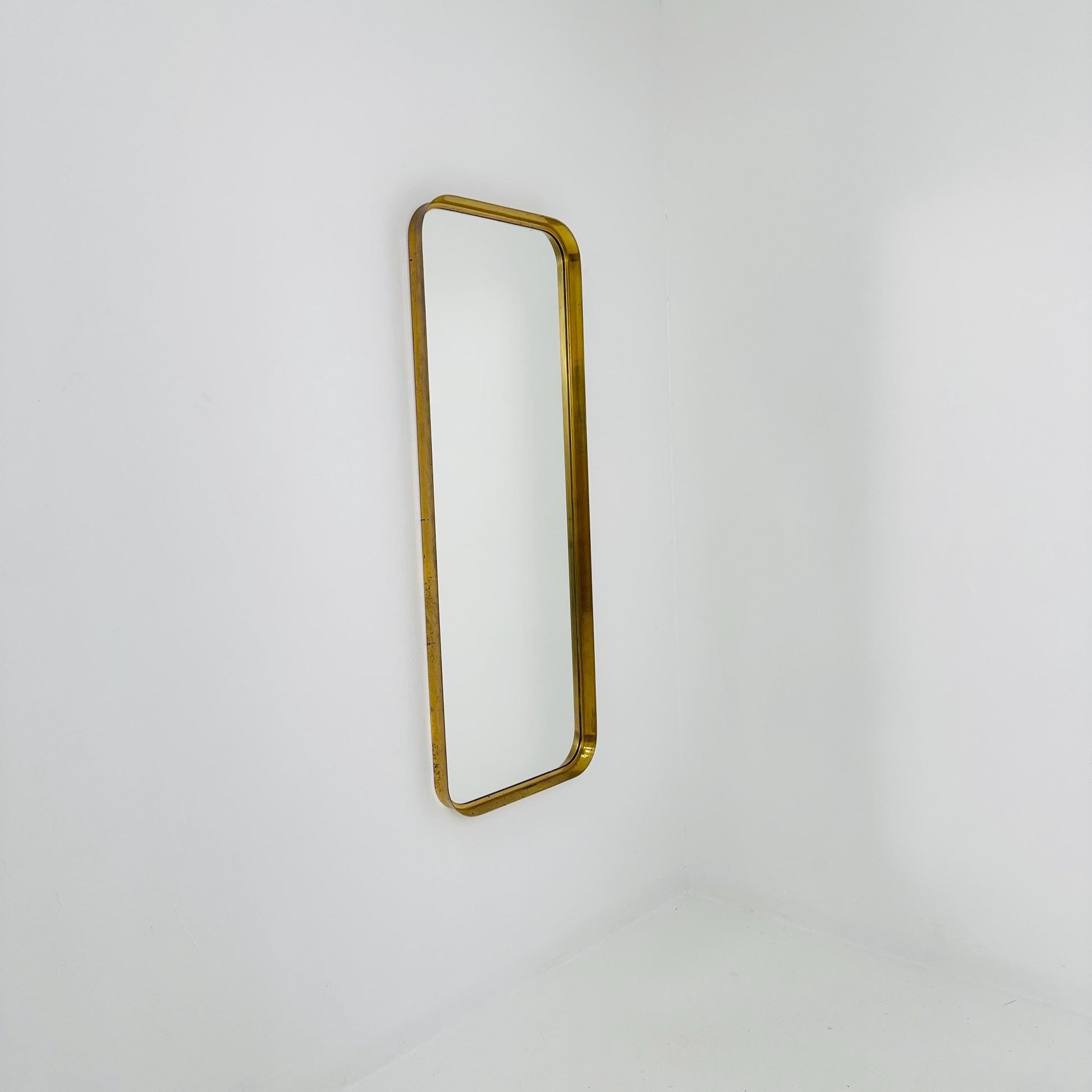 Large Mid-Century Modern wall mirror with brass frame by Münchener Zierspiegel, 1950s