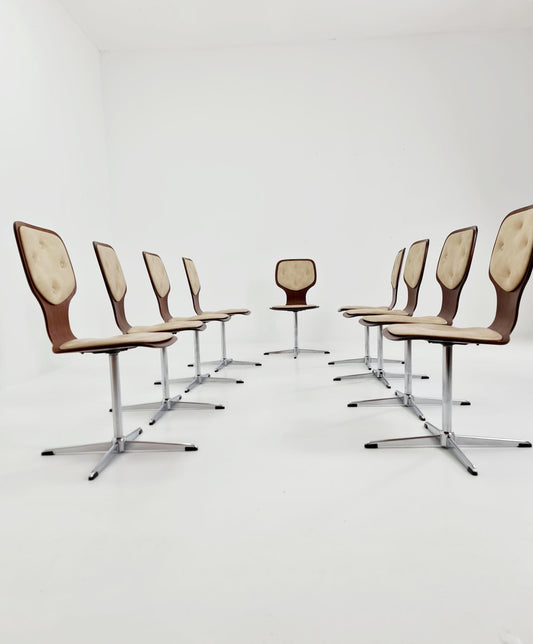 1 of 9 German space age teak und leather dinning chairs 1970s