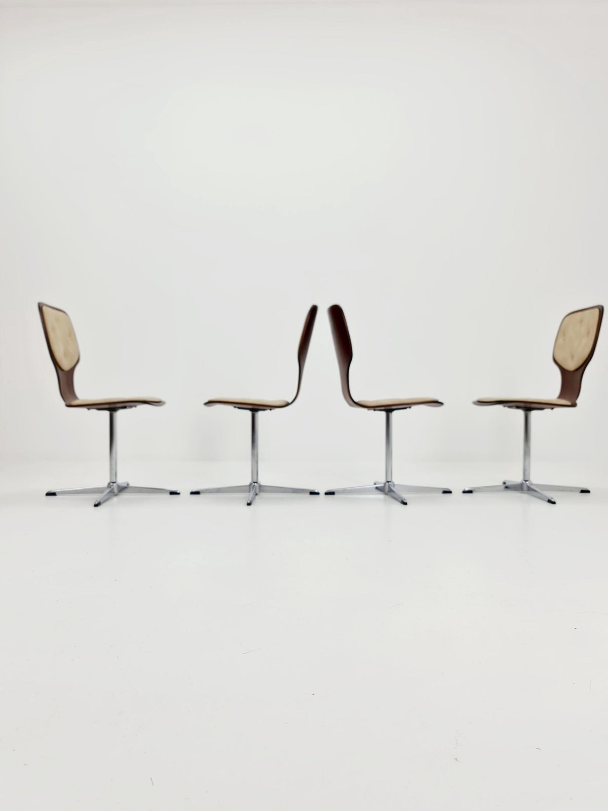 1 of 9 German space age teak und leather dinning chairs 1970s
