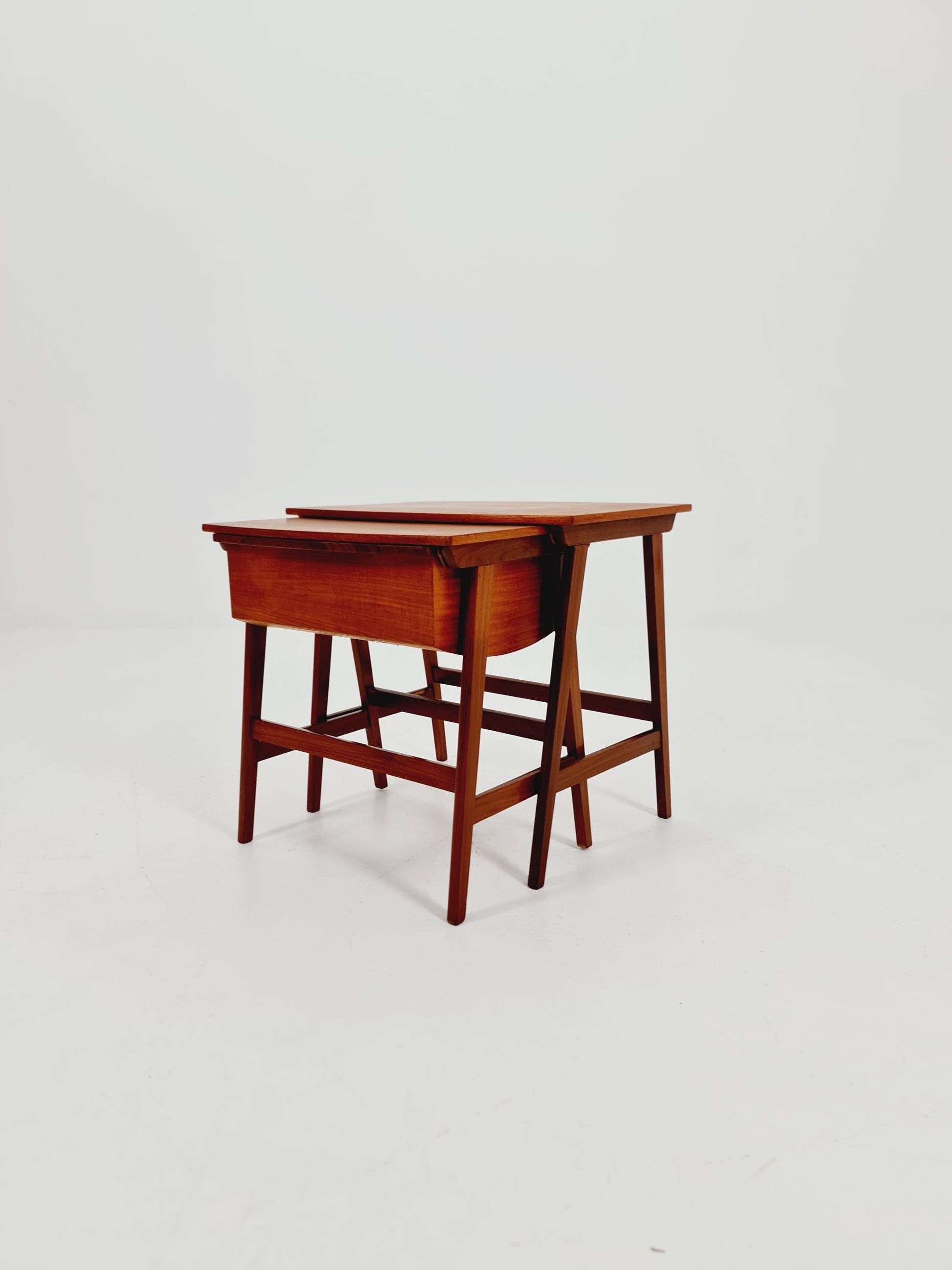 Rare Mid-Century Danish Teak Nesting Tables with sweing table , 1960s, set of 2