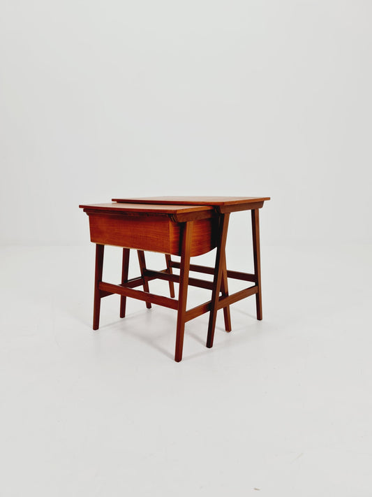 Rare Mid-Century Danish Teak Nesting Tables with sweing table , 1960s, set of 2