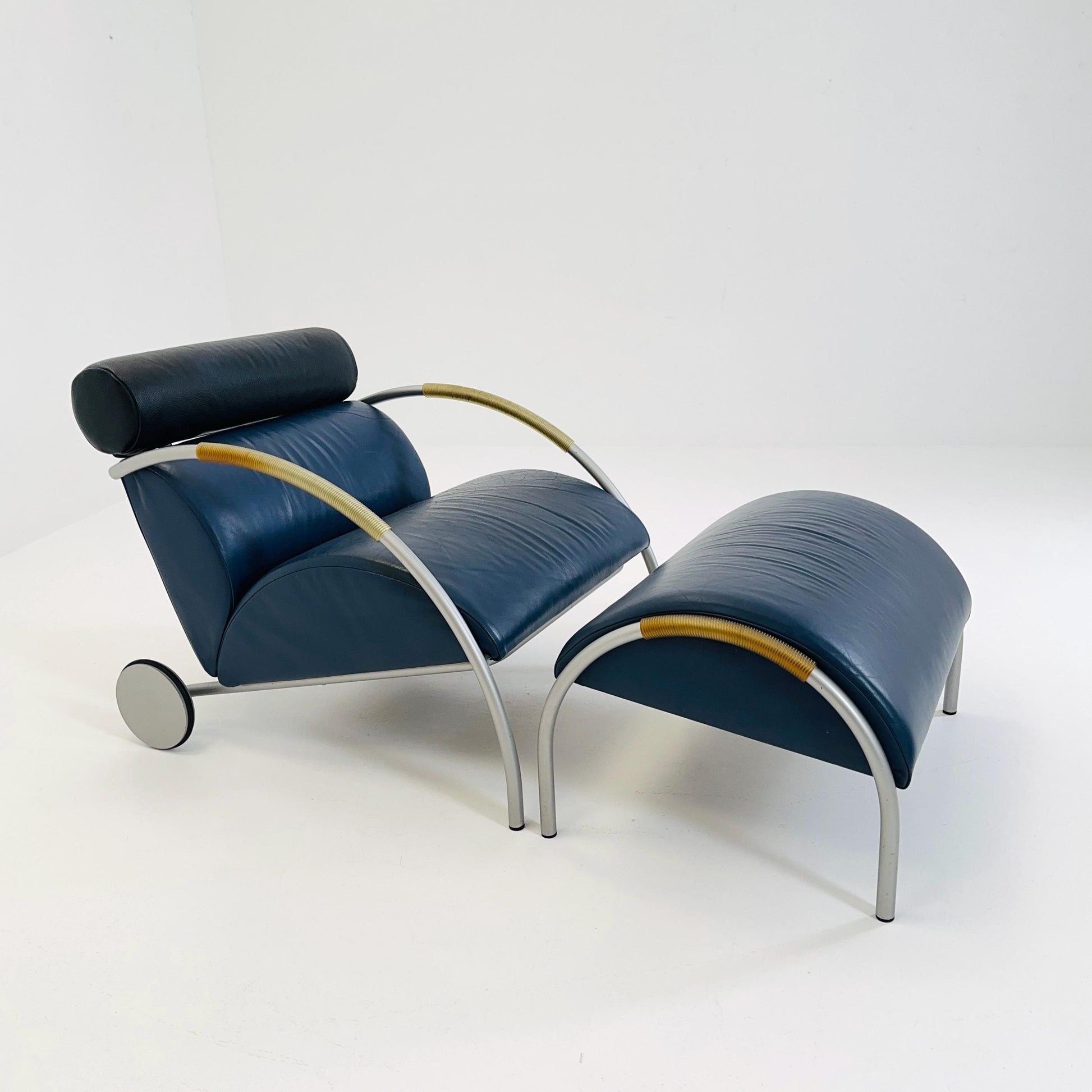 Mid century “Zyklus” blue edition armchair with ottoman by Peter Maly for Cor, 1984,Germany