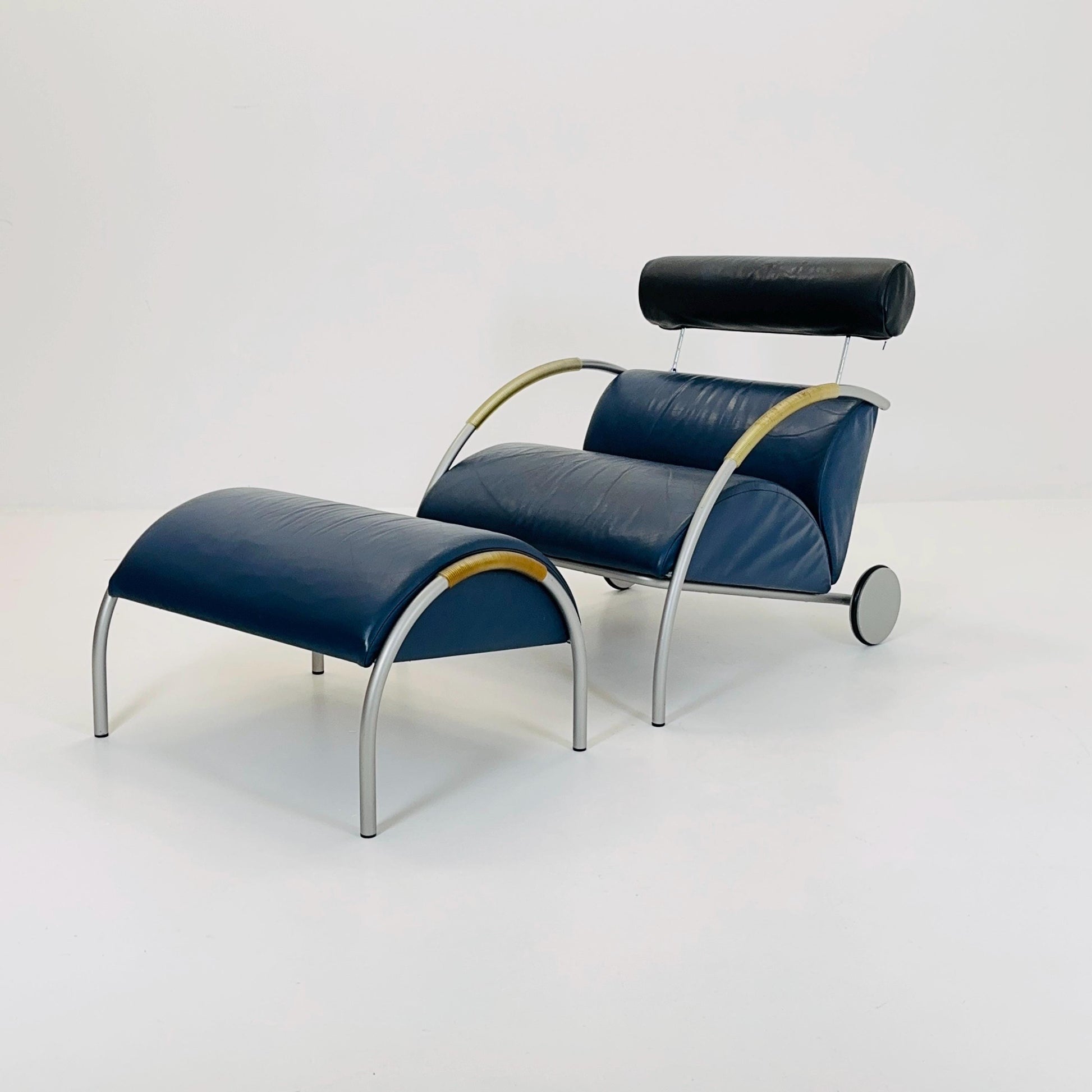 Mid century “Zyklus” blue edition armchair with ottoman by Peter Maly for Cor, 1984,Germany