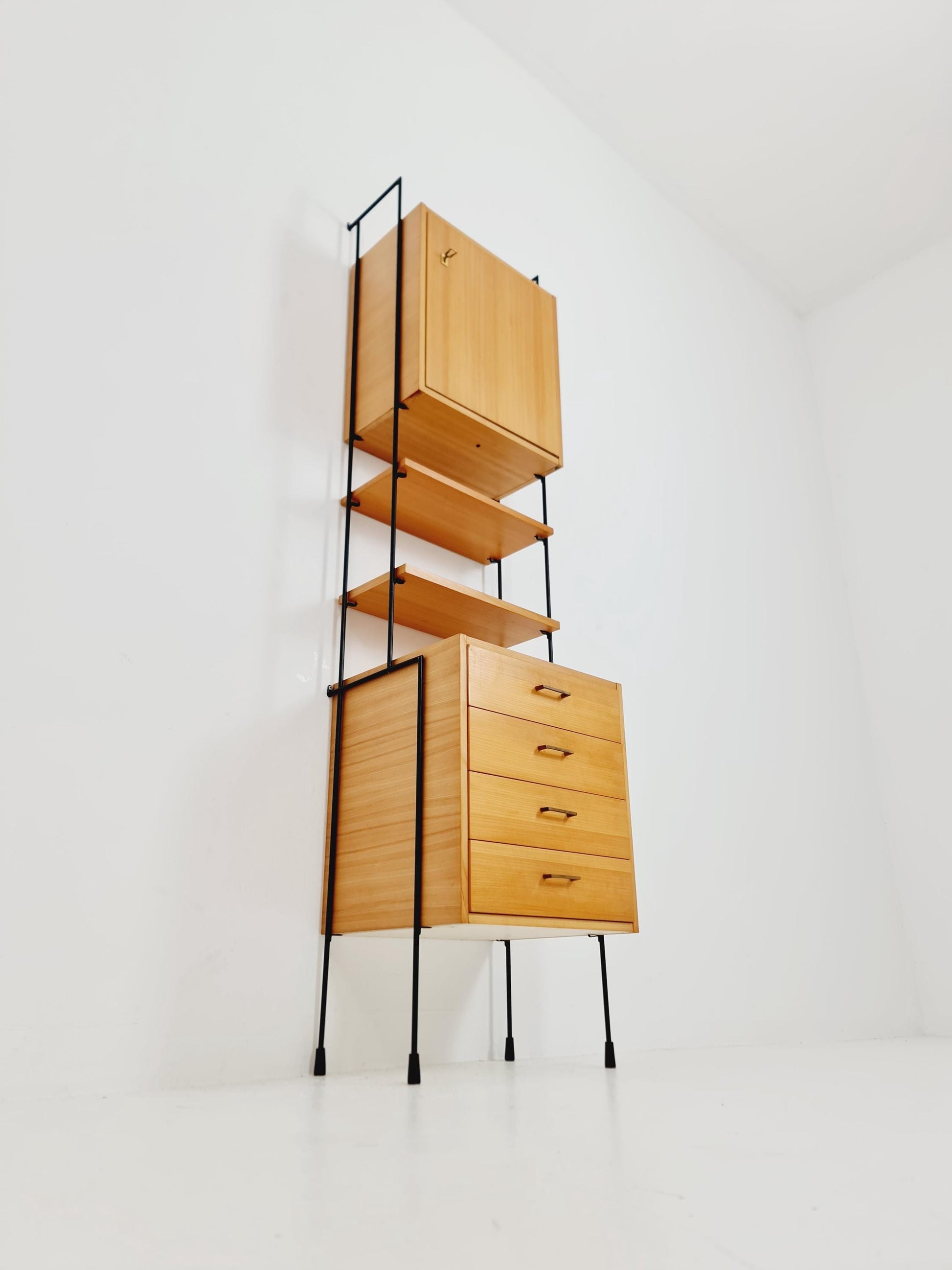 Mid century ash wood shelving unit by Hilker for Omnia, Germany 1960s