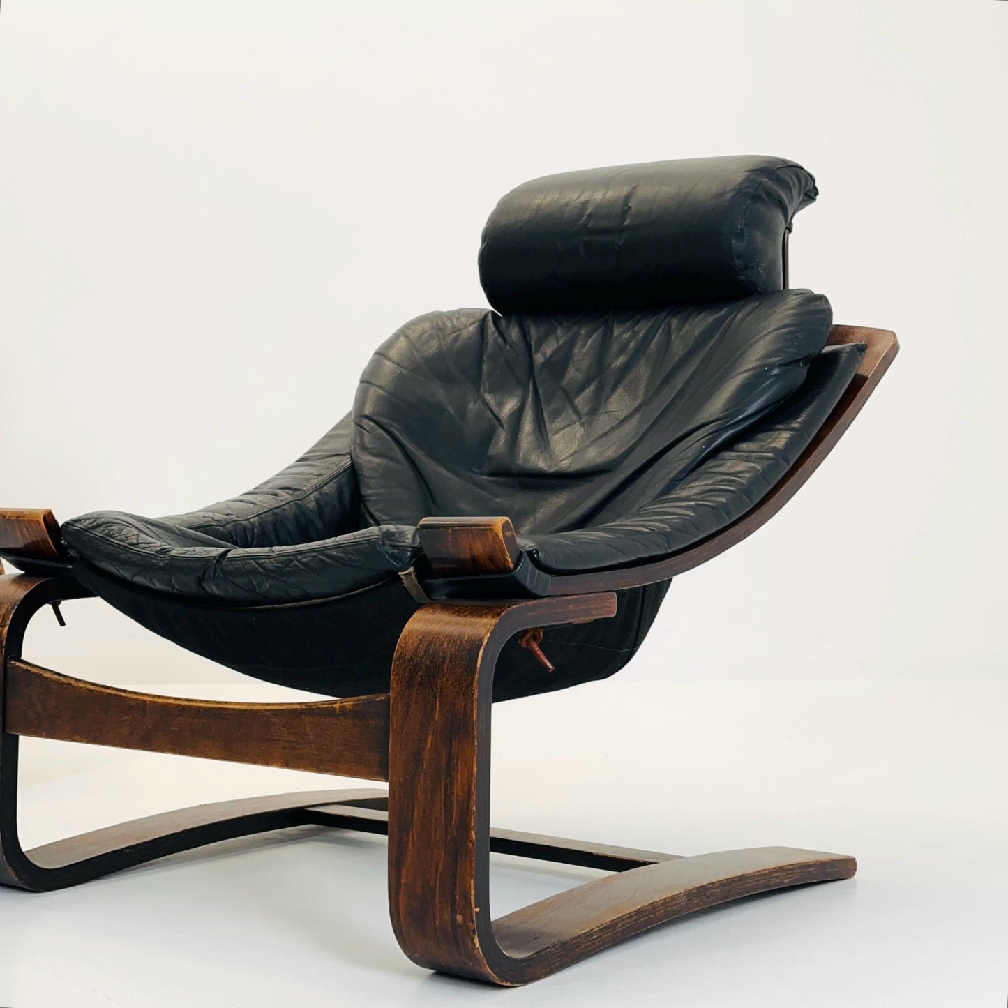 Set of Two Mid-Century Black Leather Armchairs by Åke Fribytter for Nelo Möbler, Sweden, 1970s