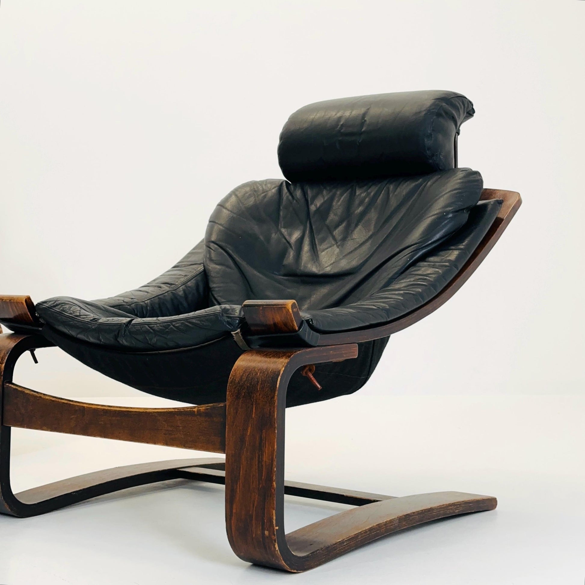 Set of Two Mid-Century Black Leather Armchairs by Åke Fribytter for Nelo Möbler, Sweden, 1970s