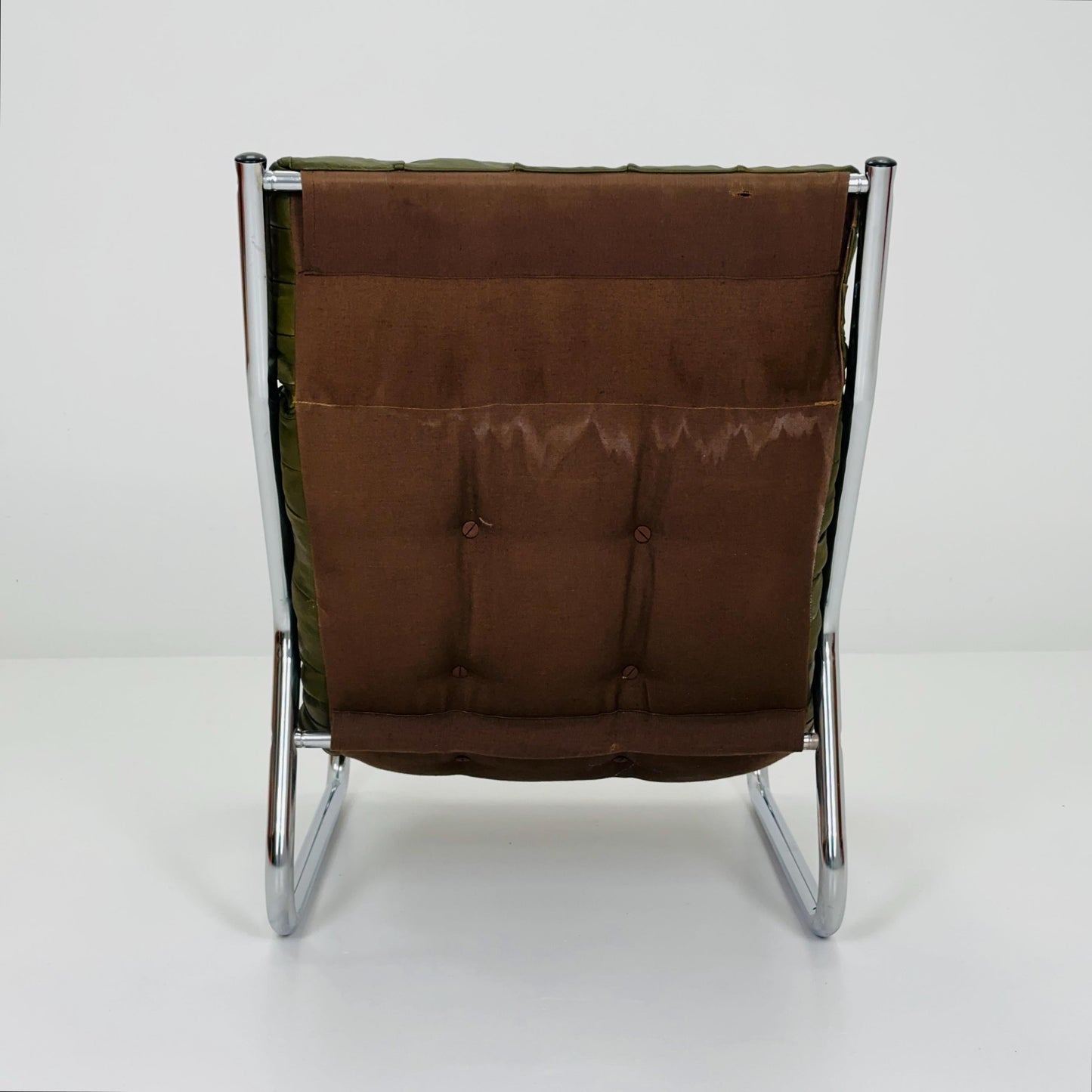 Rare Mid century green leather patchwork lounge chair By Gillis Lundgren Ikea Hoss Sweden 1970s
