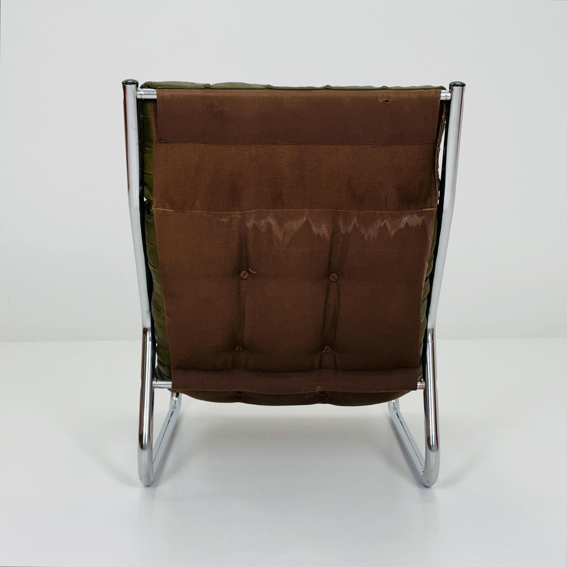 Rare Mid century green leather patchwork lounge chair By Gillis Lundgren Ikea Hoss Sweden 1970s