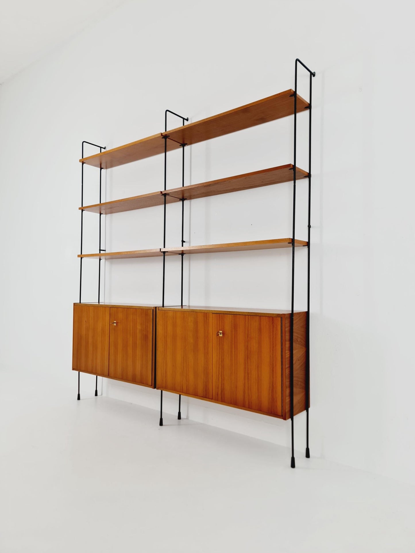 Mid century teak wall shelving unit by Hilker for Omnia, Germany, 1960s