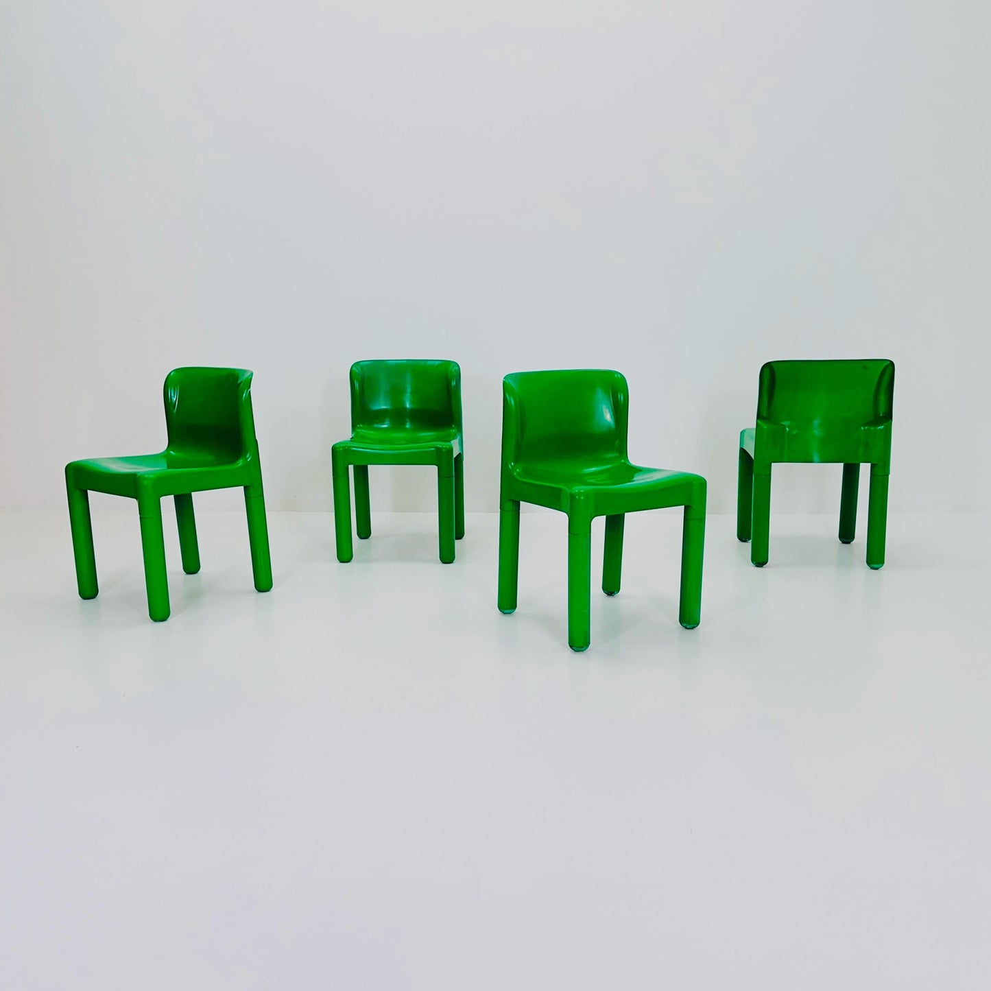Set of 4 Spaceage Retro Green 4875 Chairs by Carlo Bartoli for Kartell, Italy, 1970s