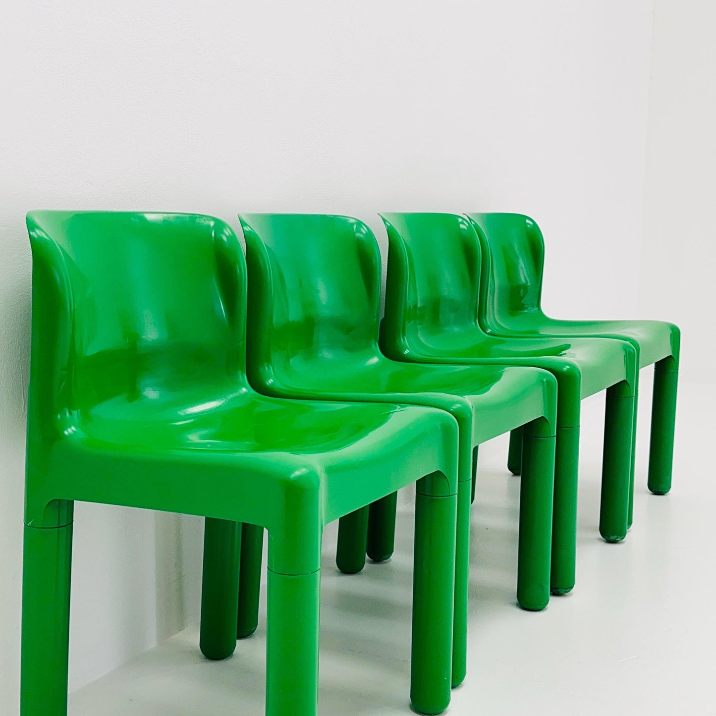 Set of 4 Spaceage Retro Green 4875 Chairs by Carlo Bartoli for Kartell, Italy, 1970s