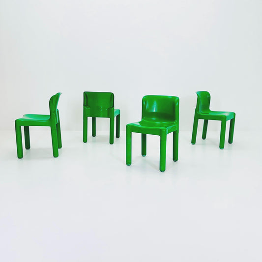 Set of 4 Spaceage Retro Green 4875 Chairs by Carlo Bartoli for Kartell, Italy, 1970s