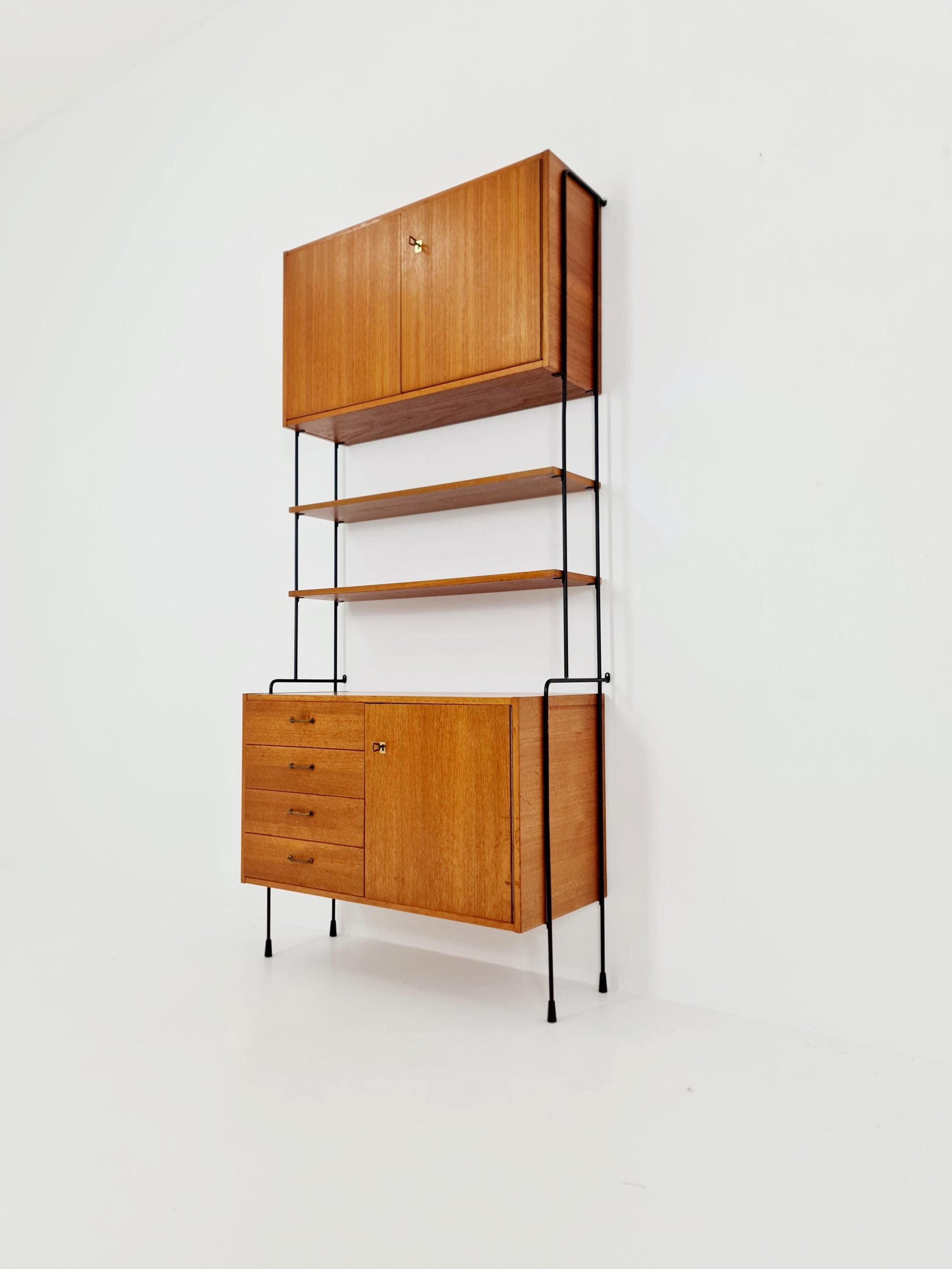 Mid century Teak wall shelving unit by Hilker for Omnia, Germany, 1960s