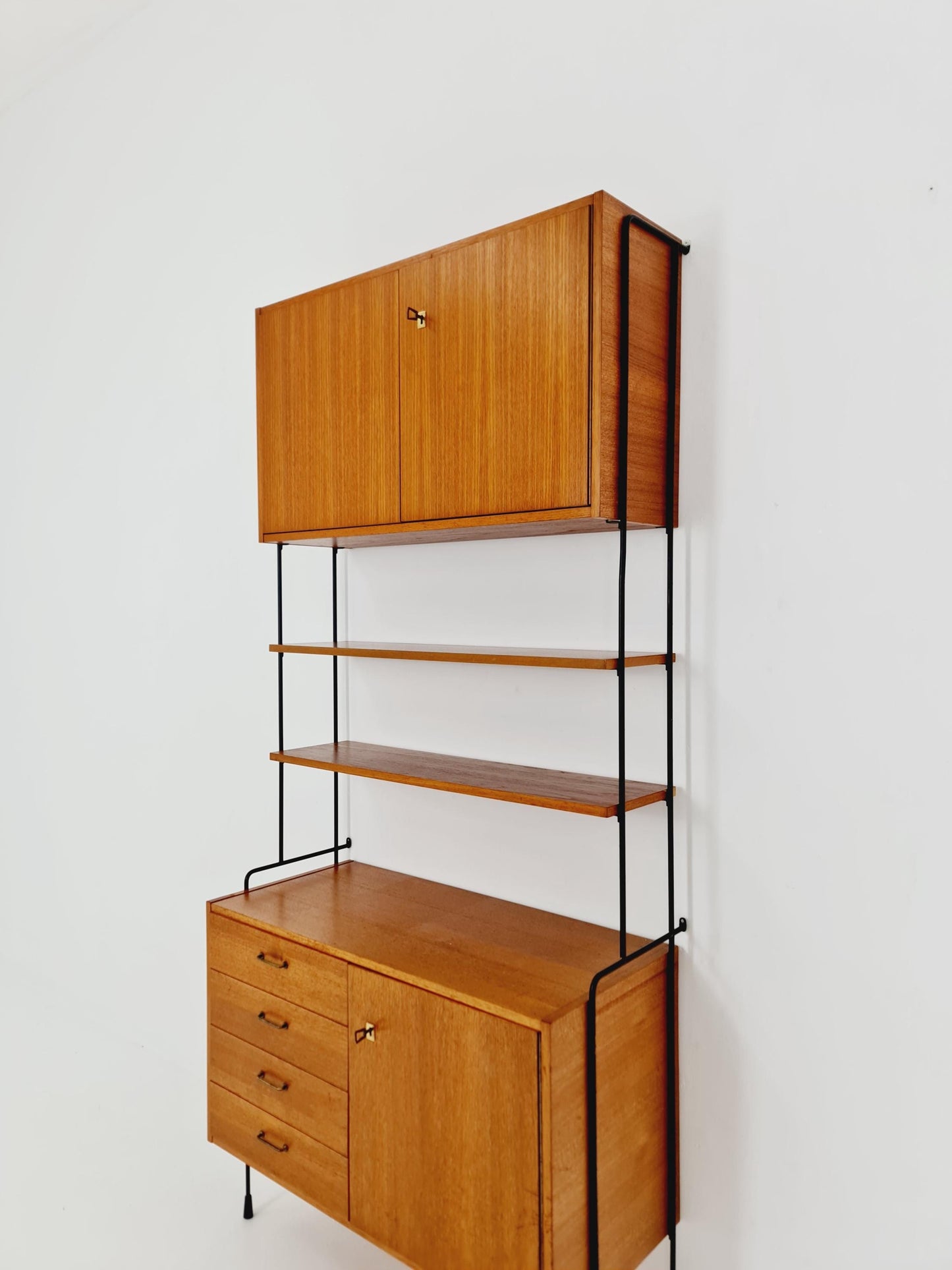 Mid century Teak wall shelving unit by Hilker for Omnia, Germany, 1960s