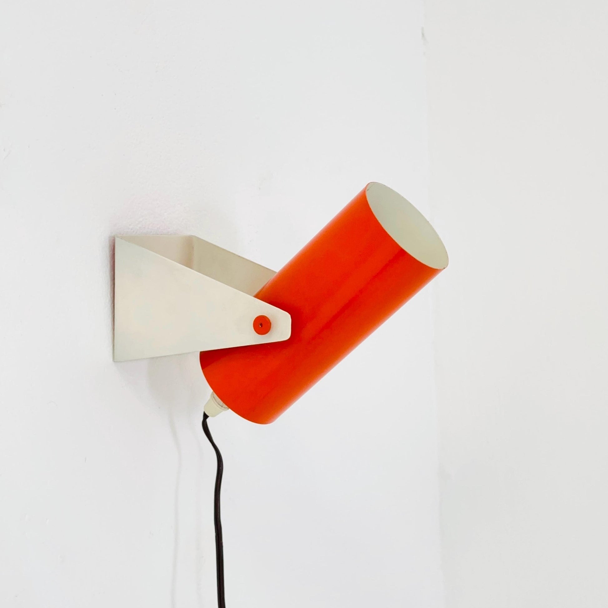 Mid-Century Space Age Orange Cylinder Wall Lamp | Modernist Rotating Spotlight | Dutch Design 1970s
