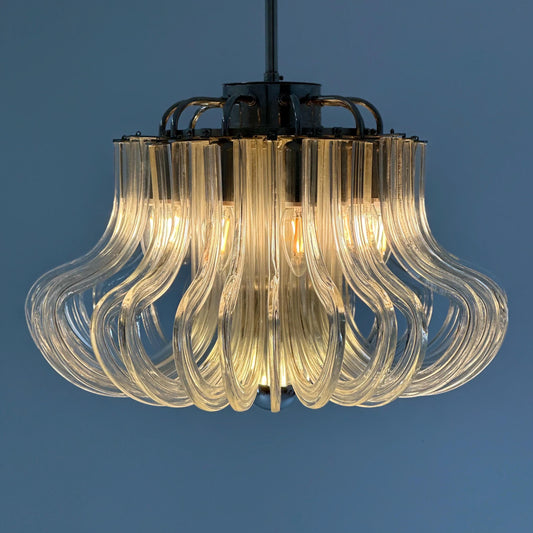Rare Mid-Century Modern Crystal Glass & Chrome Chandelier by Cari Zalloni for Bakalowits, Austria, 1960s