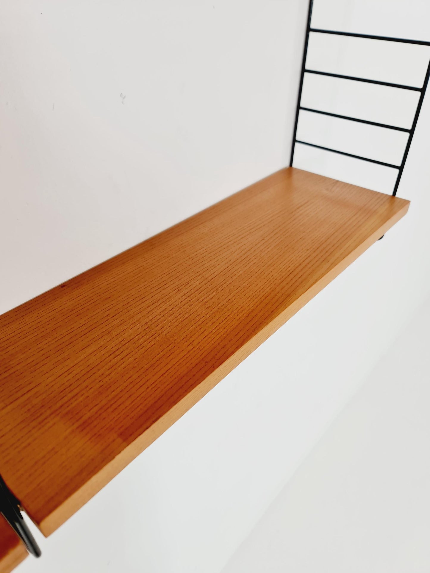 Original MCM Ash shelving system - consists of Black lacquered metal ladders, from string Stockholm 1960s