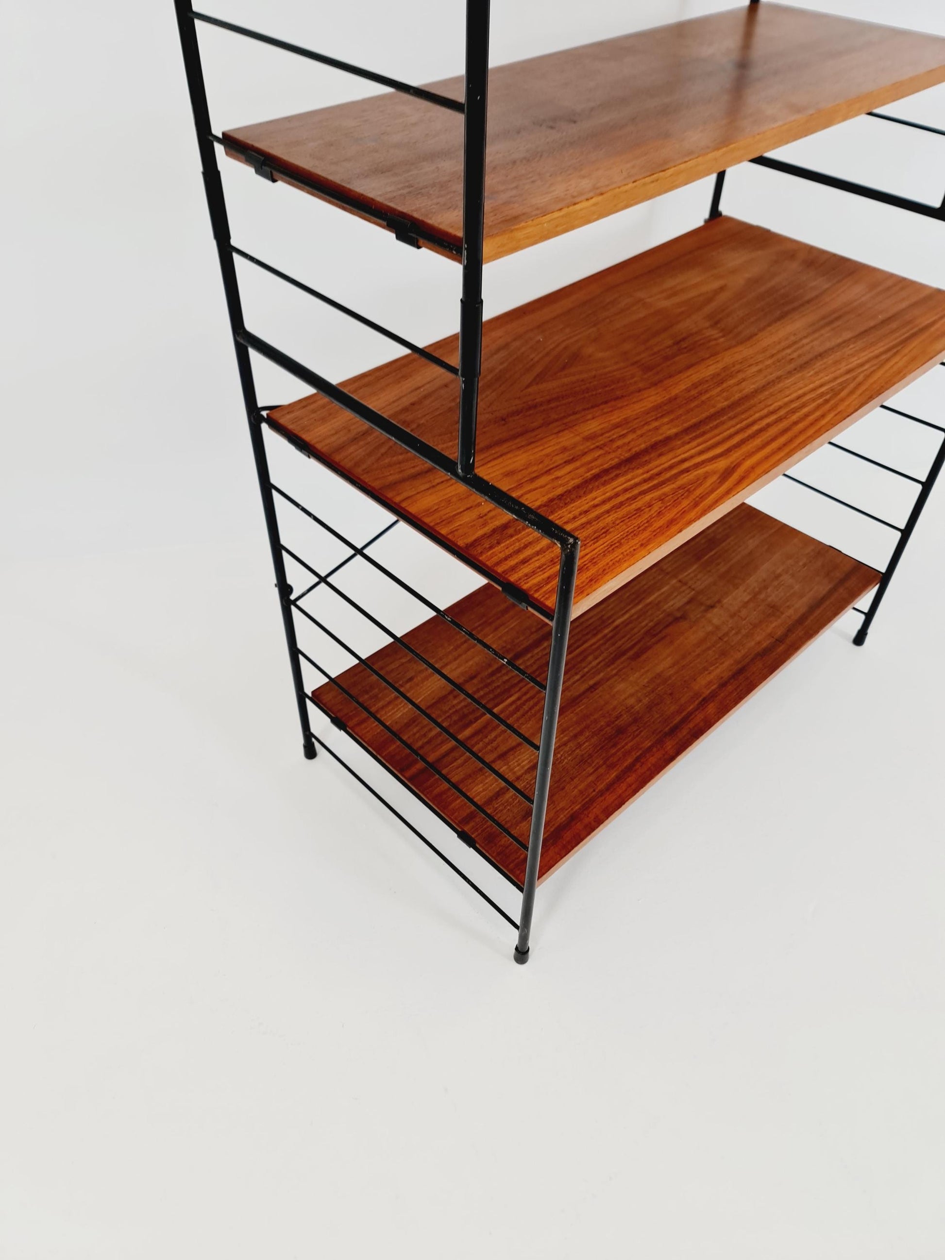 Freestanding vintage string bookshelf in walnut , 1950s by WHB Germnay