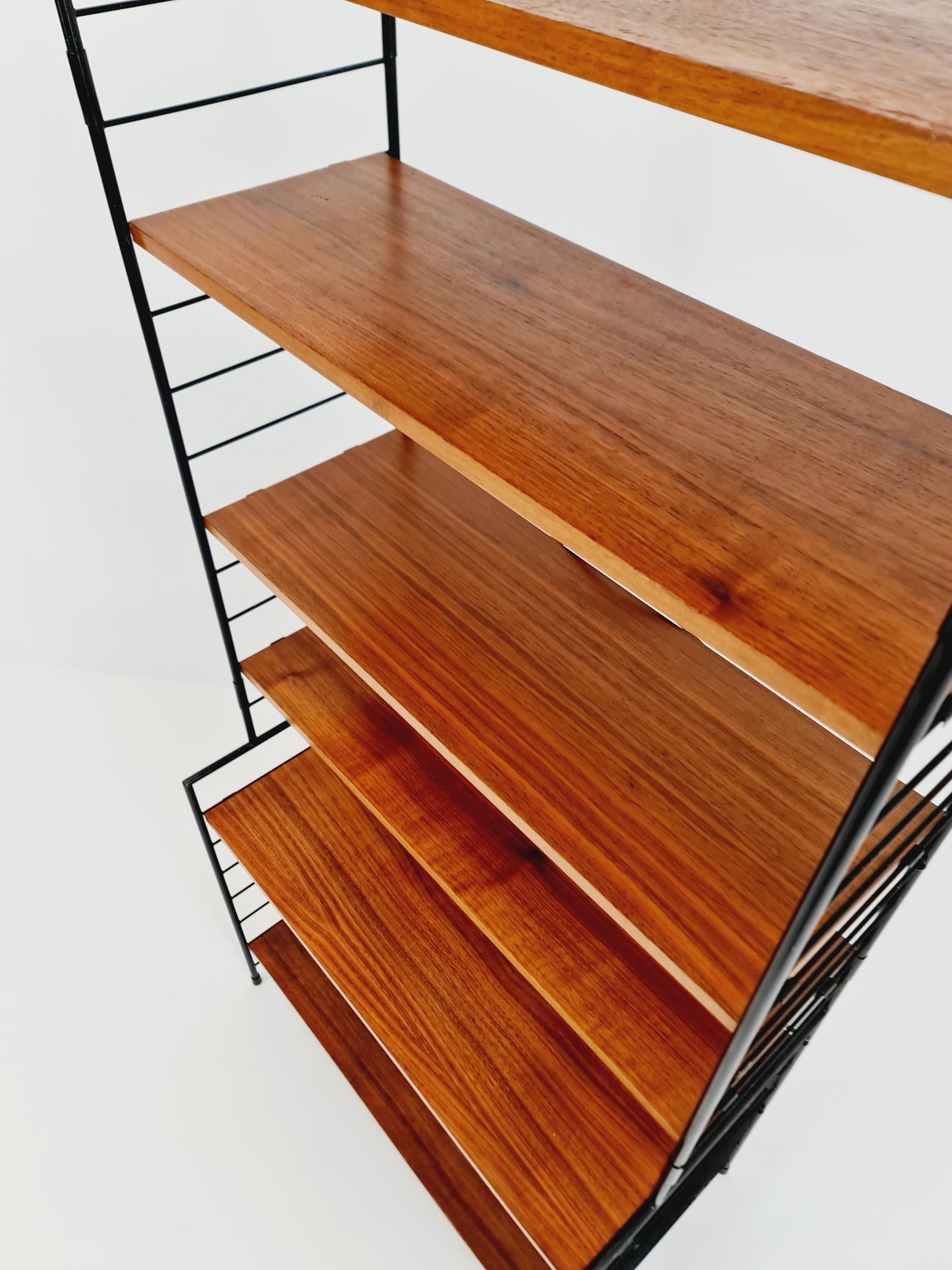 Freestanding vintage string bookshelf in walnut , 1950s by WHB Germnay