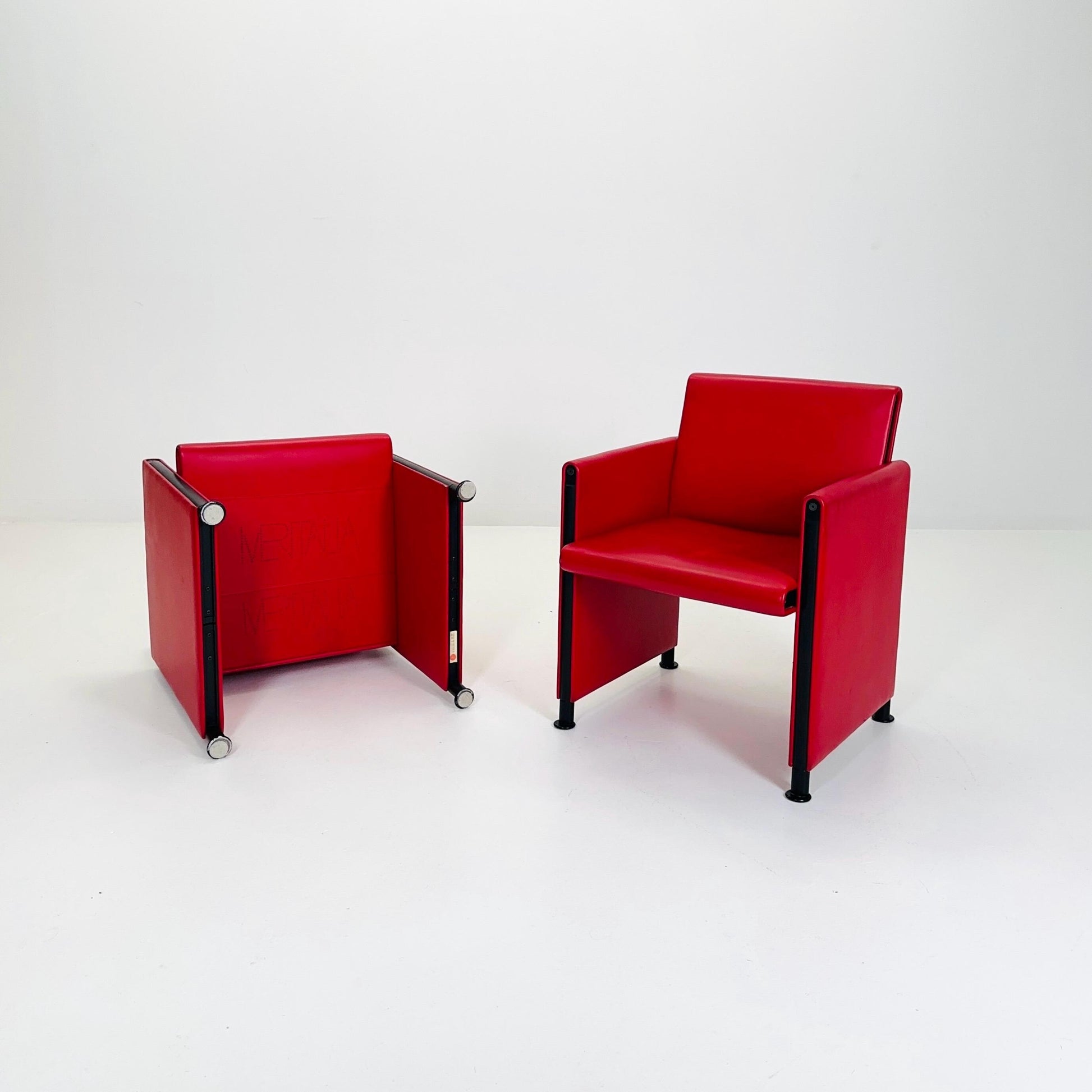 Set of 2 Postmodern Afra & Tobia Scarpa “Giulietta” armChairs by Meritalia Italy 1980s