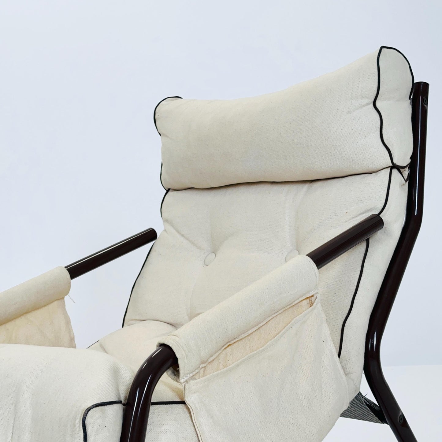 Set of 2 Rare 1970s IKEA Lounge Chairs by Gillis Lundgren – White-Beige Fabric MCM Armchairs with Magazine Pockets Sweden 1980s