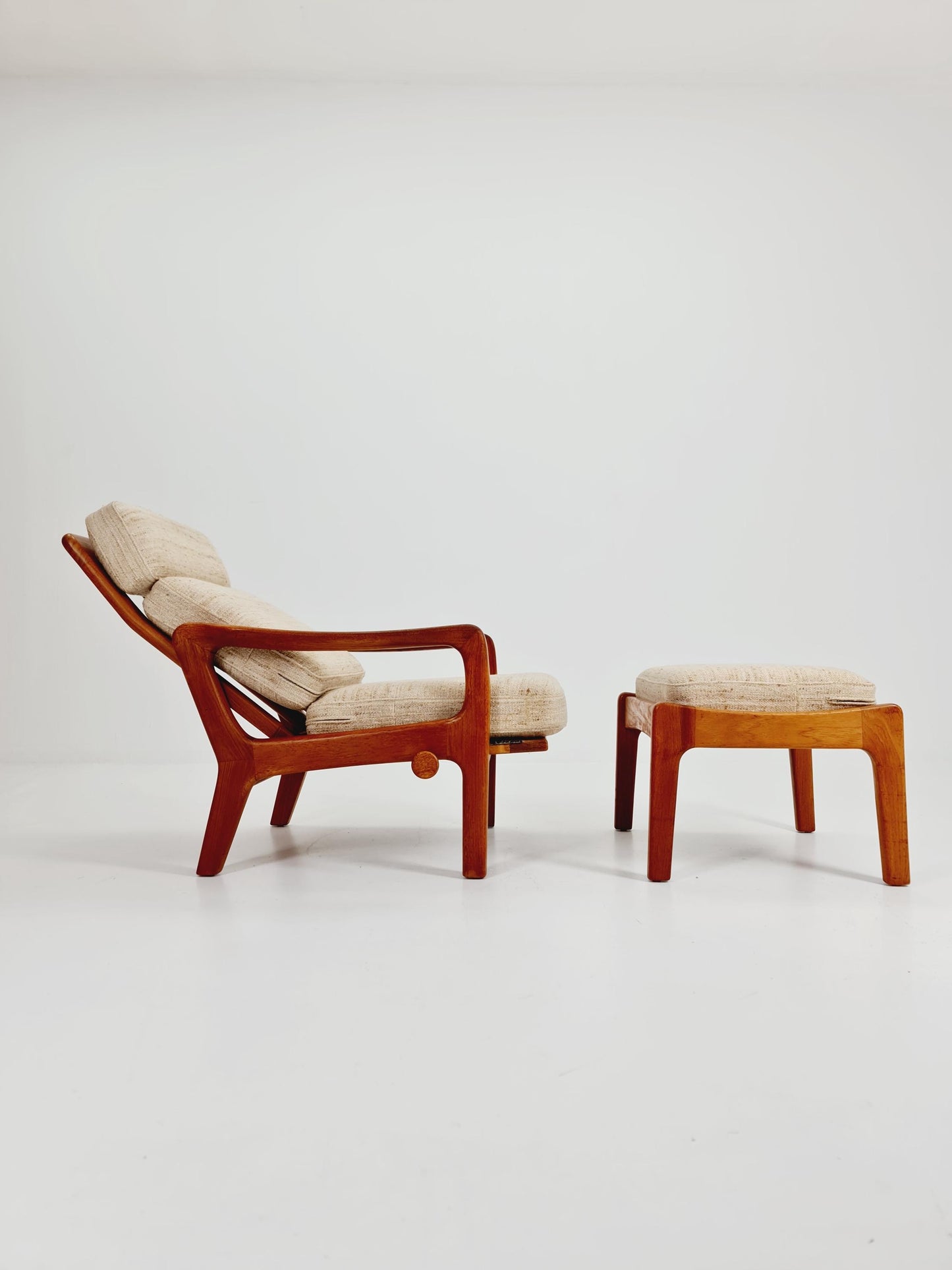 Mid-century Rare Danish Solid teak lounge chair with ottoman by Jens-Juul Christensen For JK Denmark 1960s