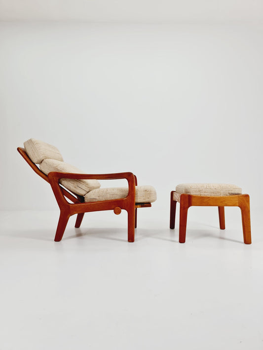 Mid-century Rare Danish Solid teak lounge chair with ottoman by Jens-Juul Christensen For JK Denmark 1960s