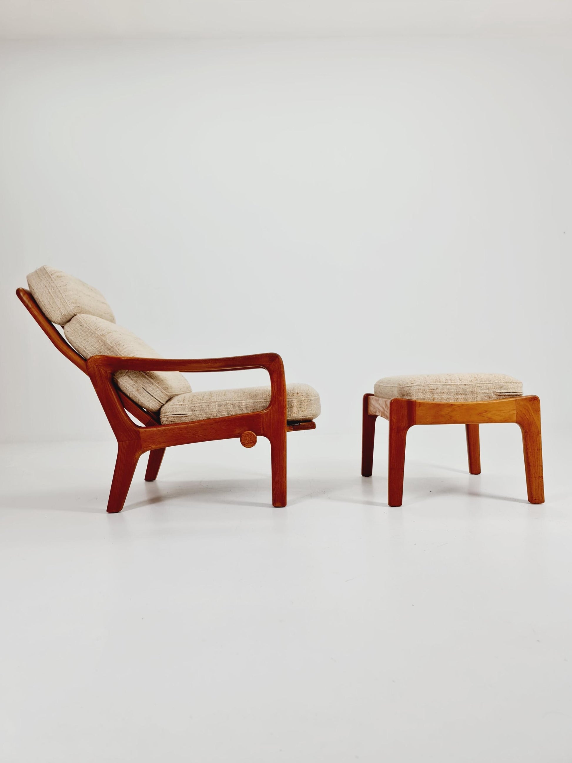 Mid-century Rare Danish Solid teak lounge chair with ottoman by Jens-Juul Christensen For JK Denmark 1960s