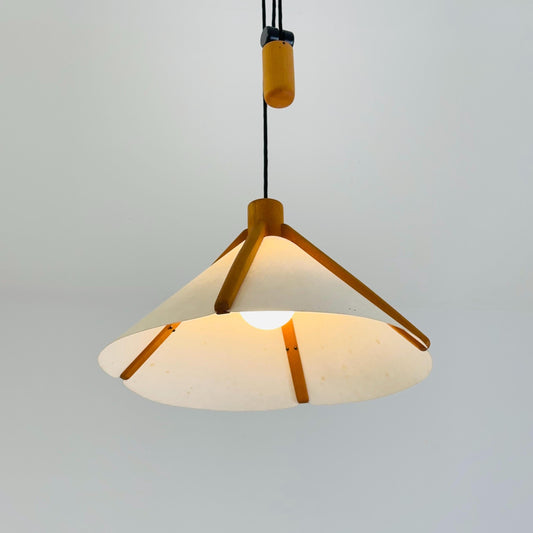 Mid-Century Modern Oak Pendant Lamp with Counterweight by Domus, Germany, 1960s