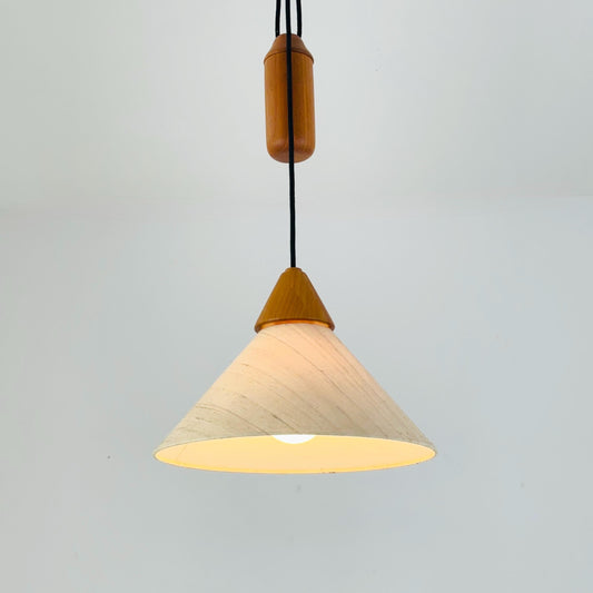 Mid-Century Modern Oak Pendant Lamp with Counterweight by Domus, Germany, 1960s