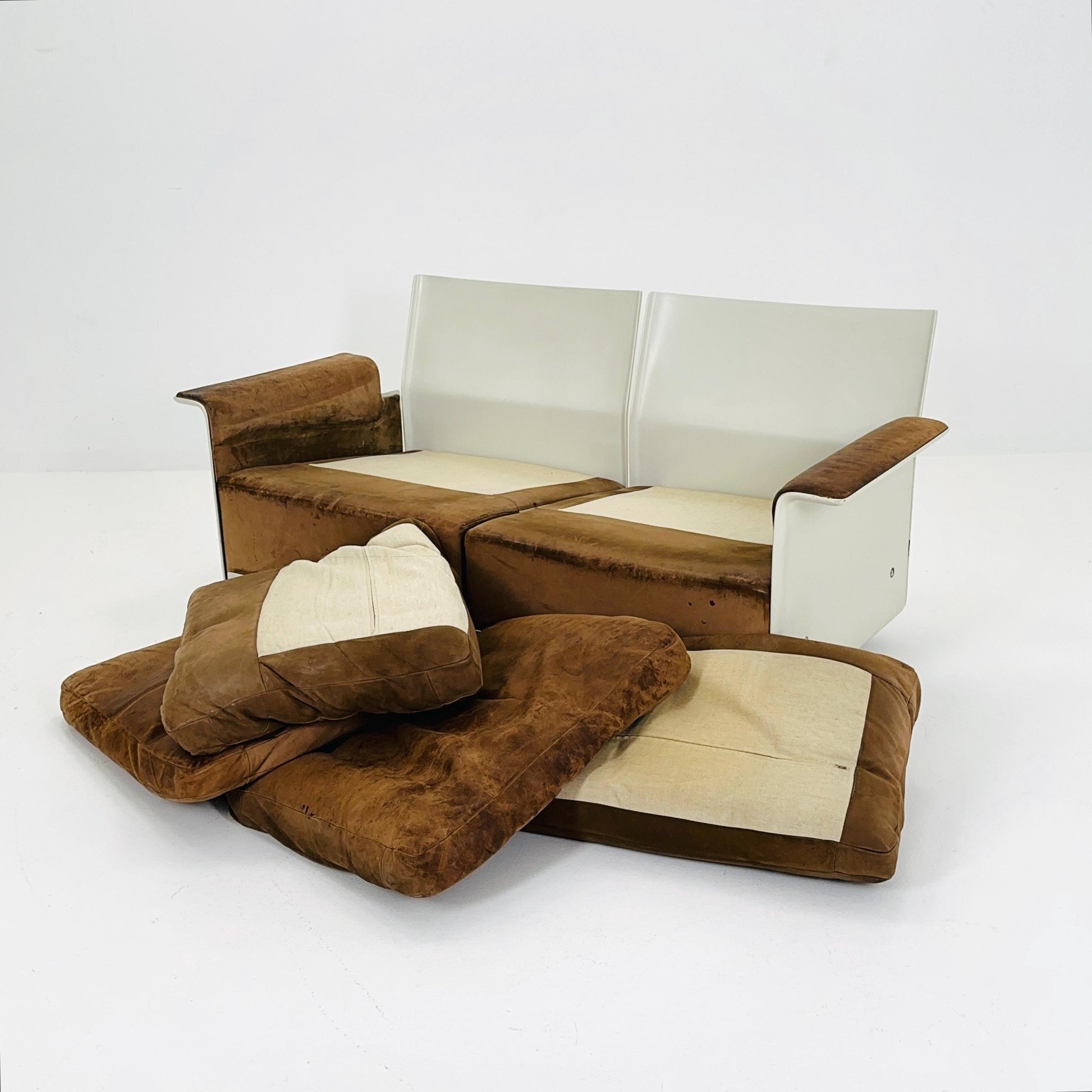 Complete Space Age Vintage Set by Dieter Rams for Vitsoe — 1960s Germany | Lounge Chair + 2-Seater + 3-Seater Sofa | Leather Alcantara