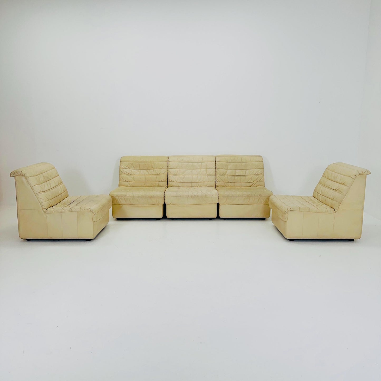 Mid Century Modular Sofa Set in beige Leather, 1980s Germany