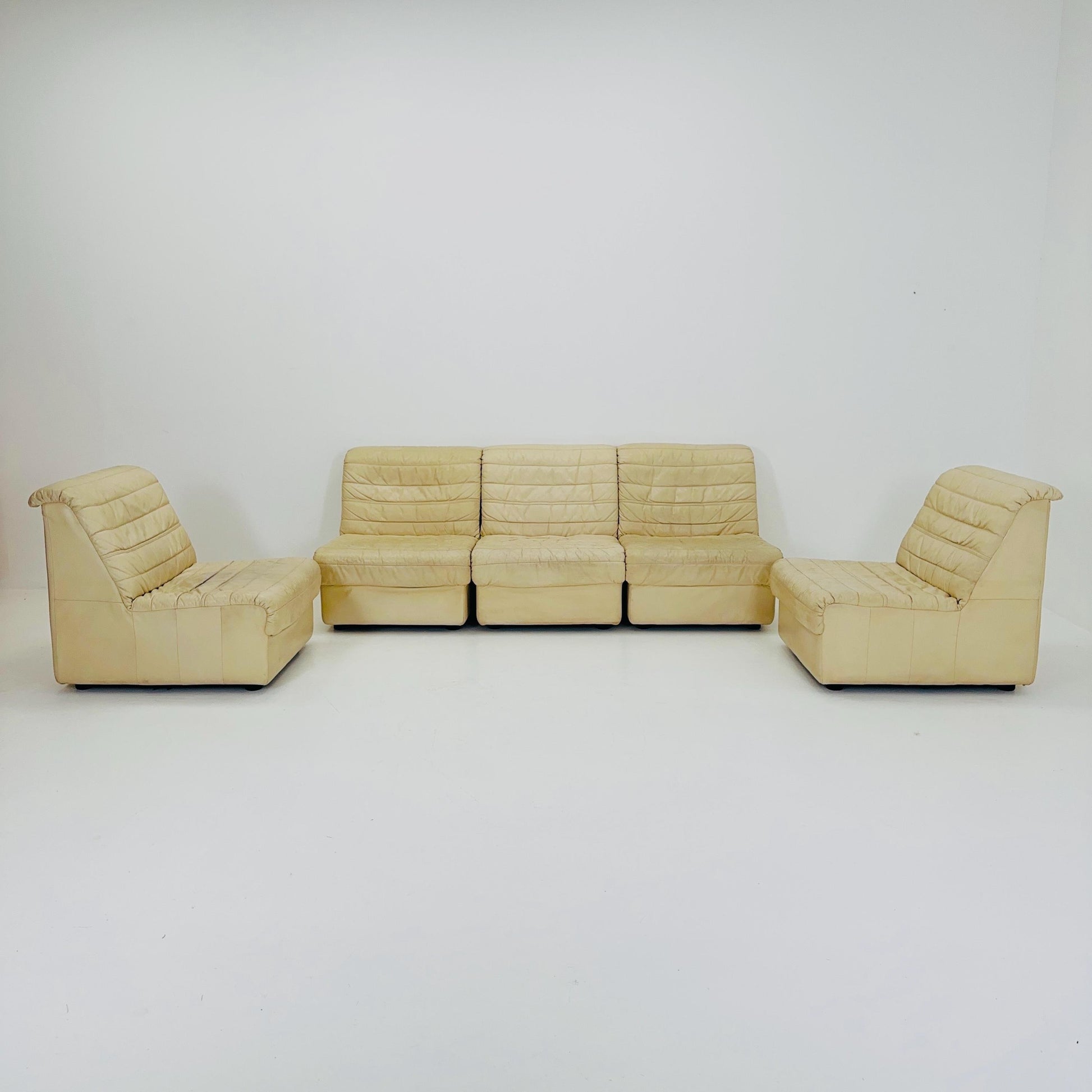 Mid Century Modular Sofa Set in beige Leather, 1980s Germany