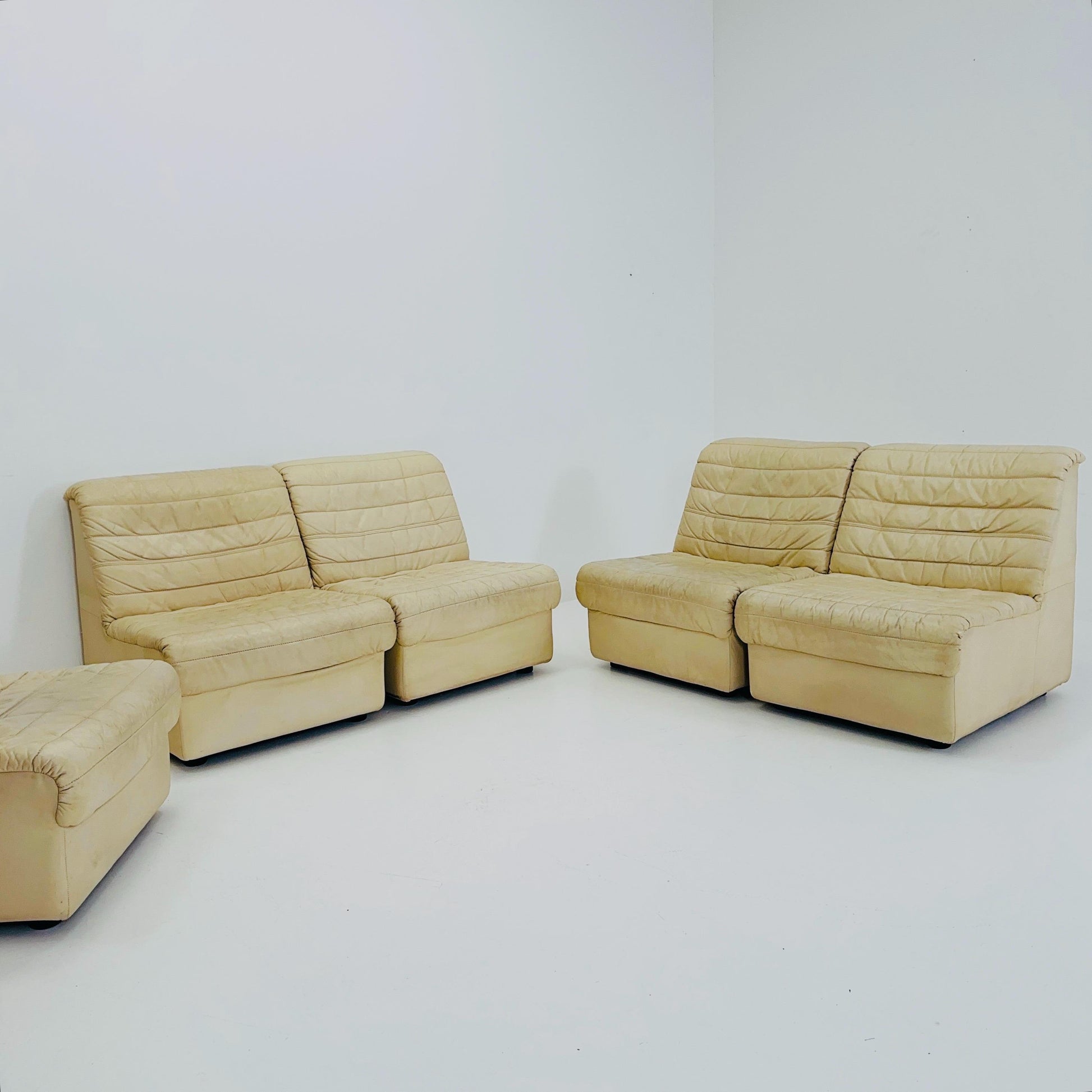 Mid Century Modular Sofa Set in beige Leather, 1980s Germany