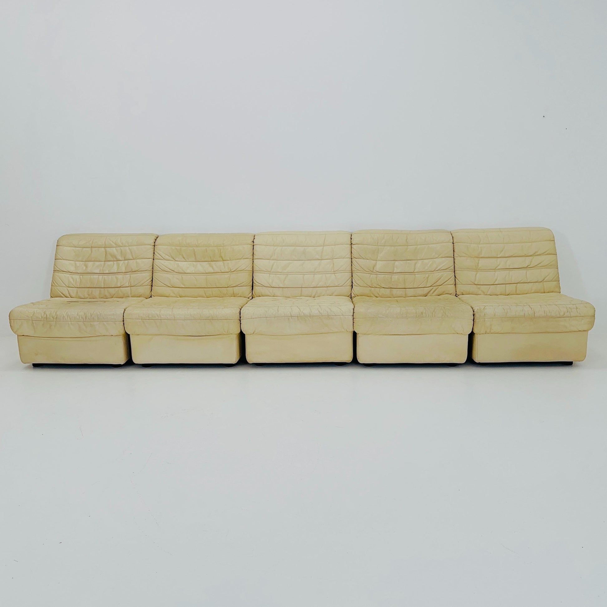 Mid Century Modular Sofa Set in beige Leather, 1980s Germany