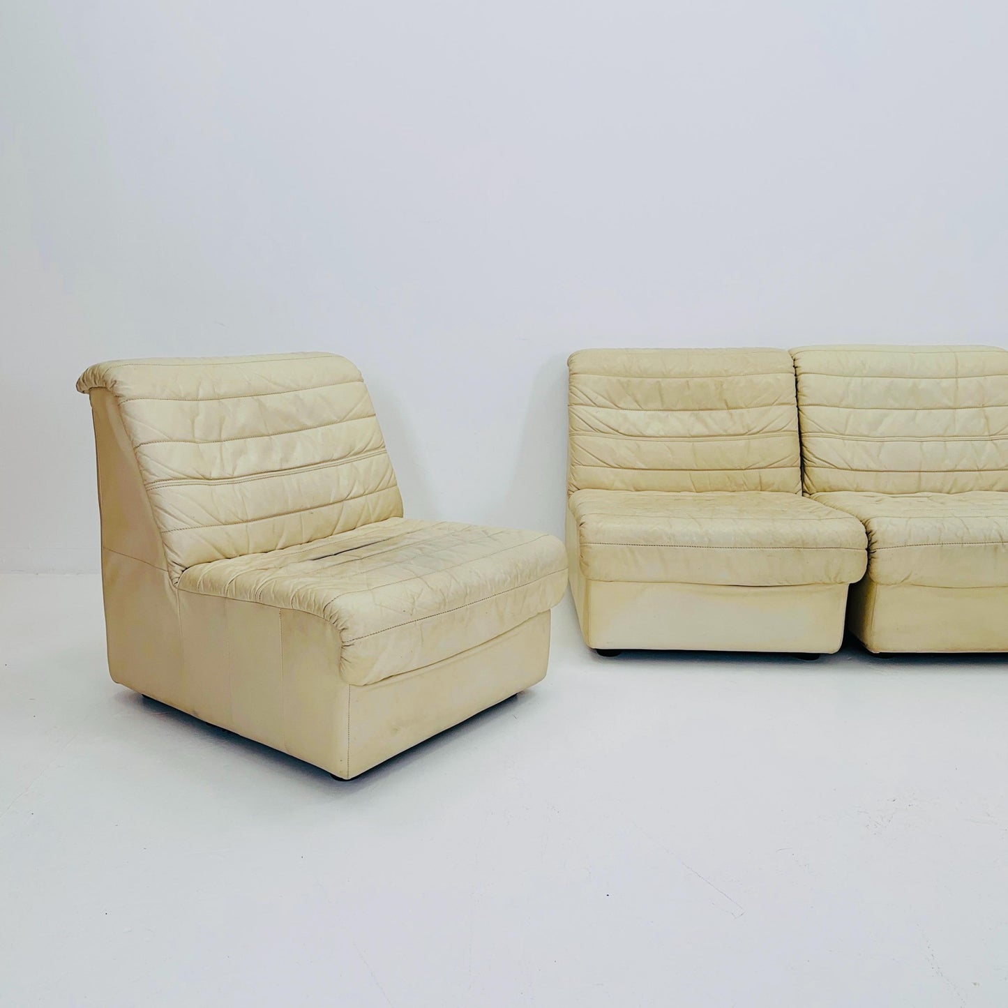Mid Century Modular Sofa Set in beige Leather, 1980s Germany
