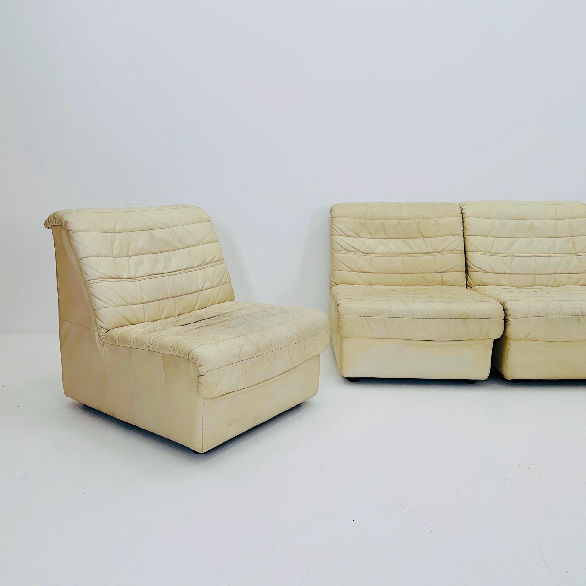 Mid Century Modular Sofa Set in beige Leather, 1980s Germany