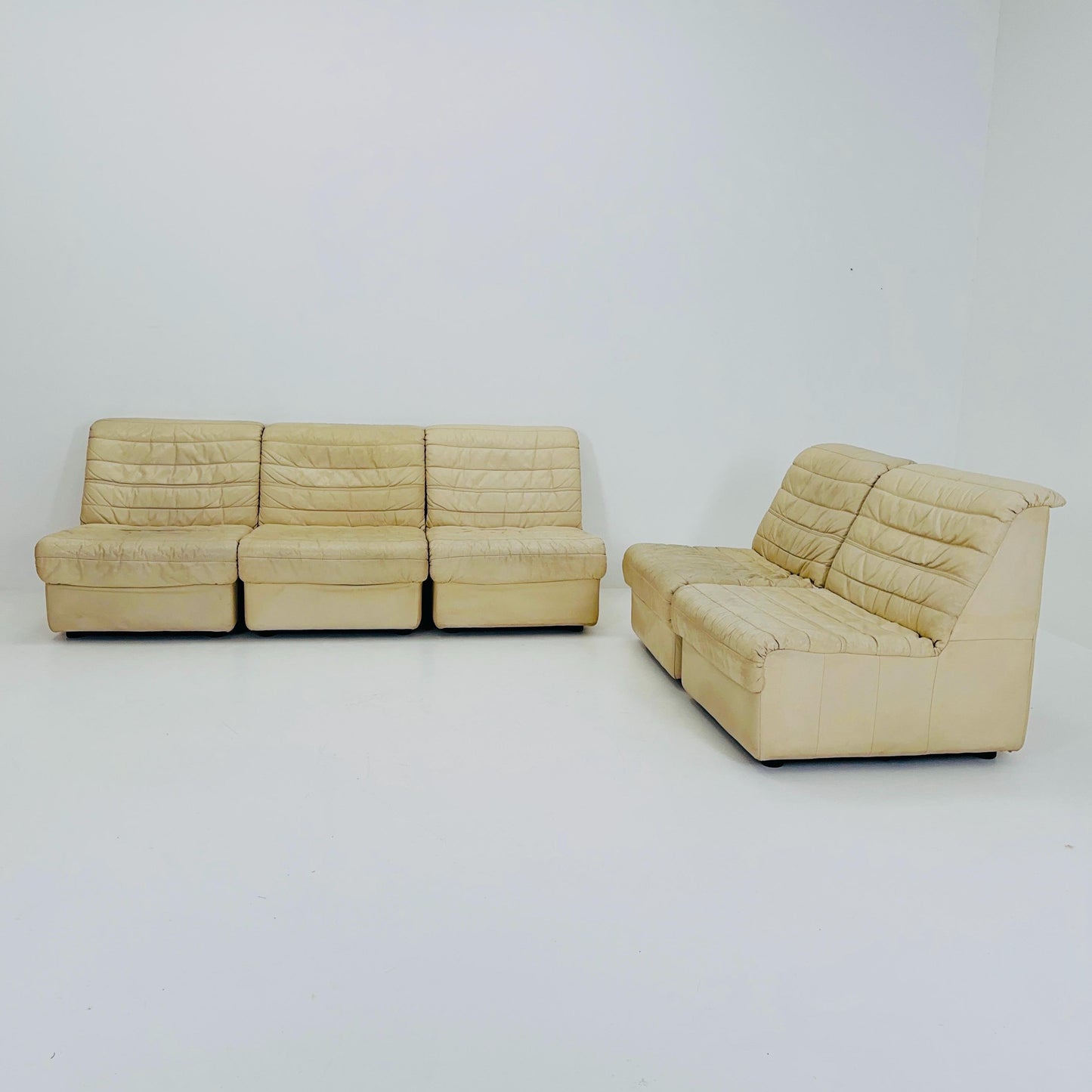 Mid Century Modular Sofa Set in beige Leather, 1980s Germany